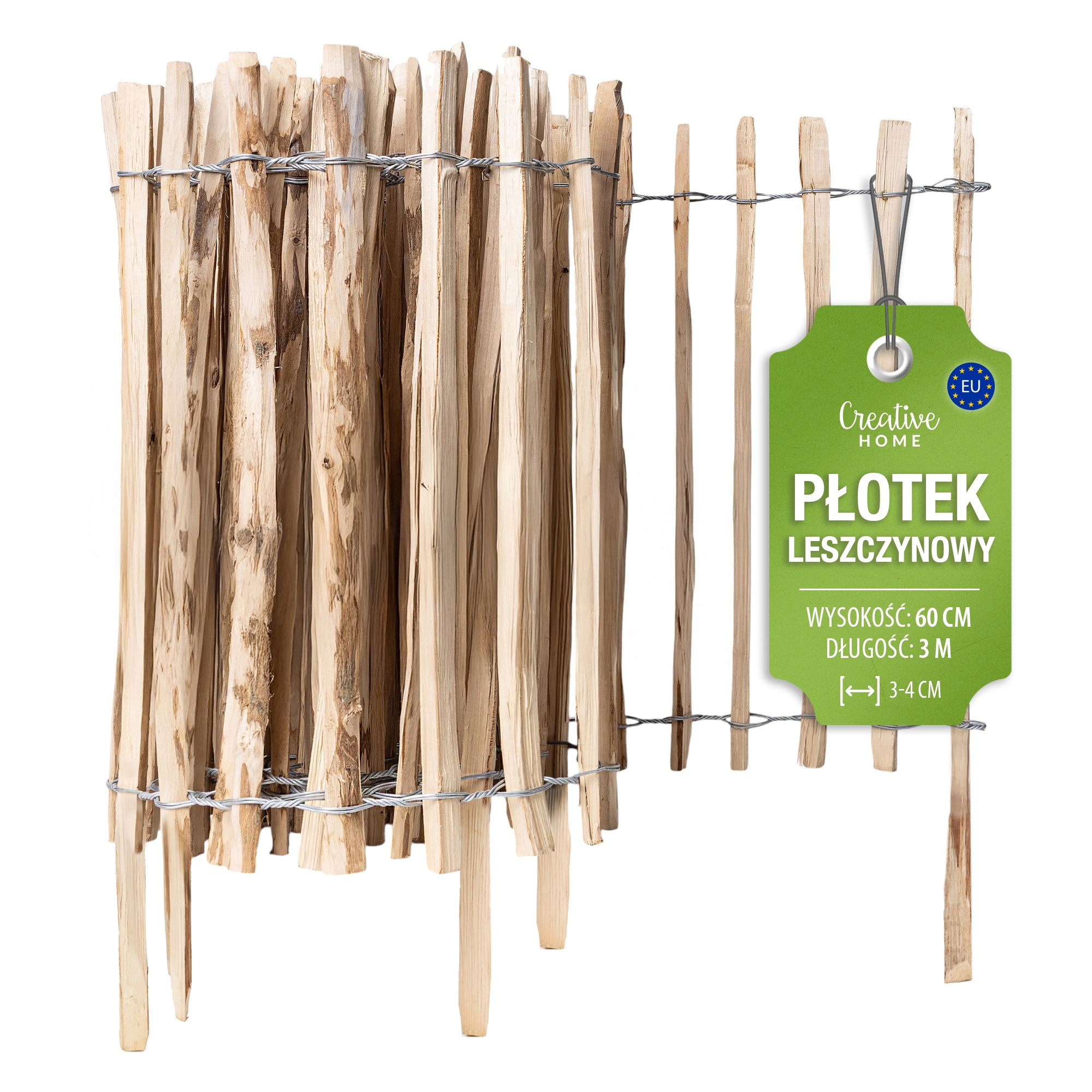 Zahradní lískový plot zapichovací trávníkový lem 3 m x 60 cm 3-4 cm