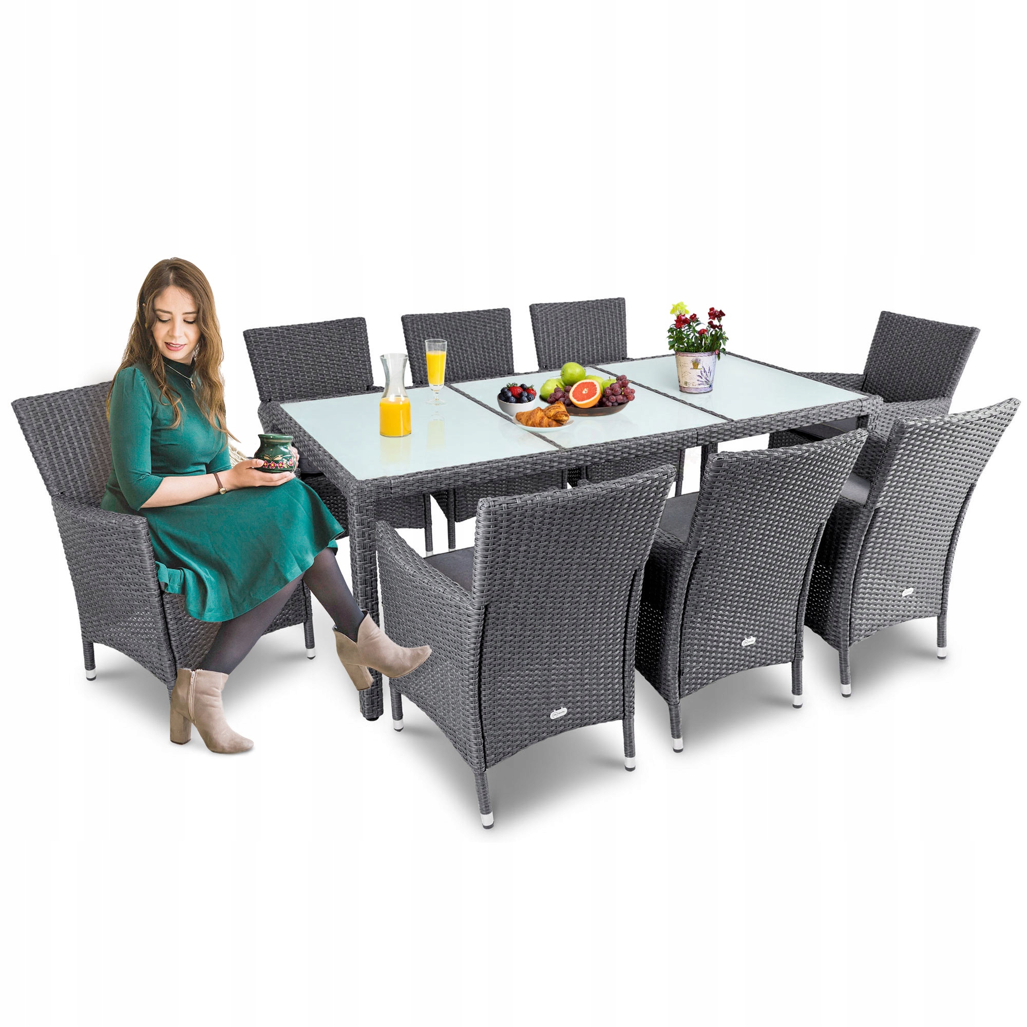 

Duży zestaw mebli ogrodowych 8+1 komplet rattanowy