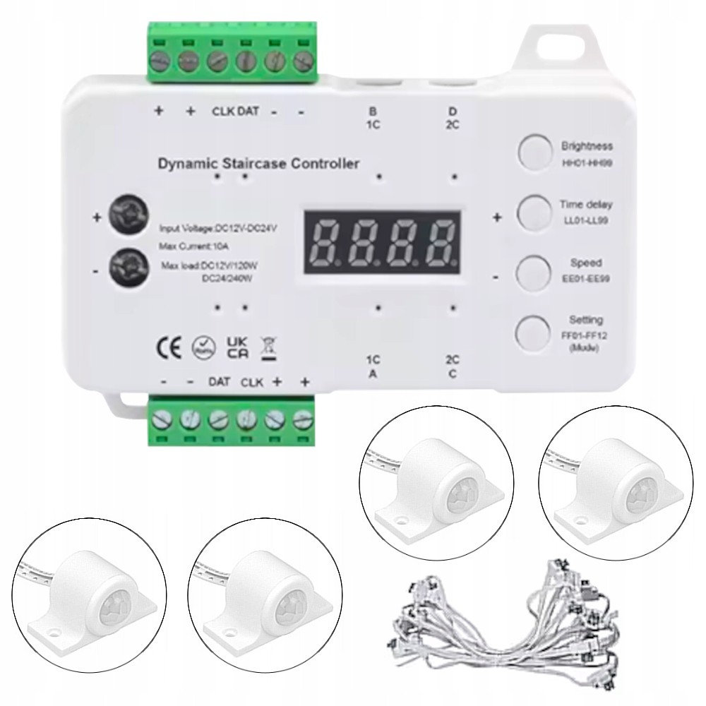 Schodiskový ovládač TREP-06, 16 stupňov, polposchodie, 12 – 24 V, 4×PIR Zväzok