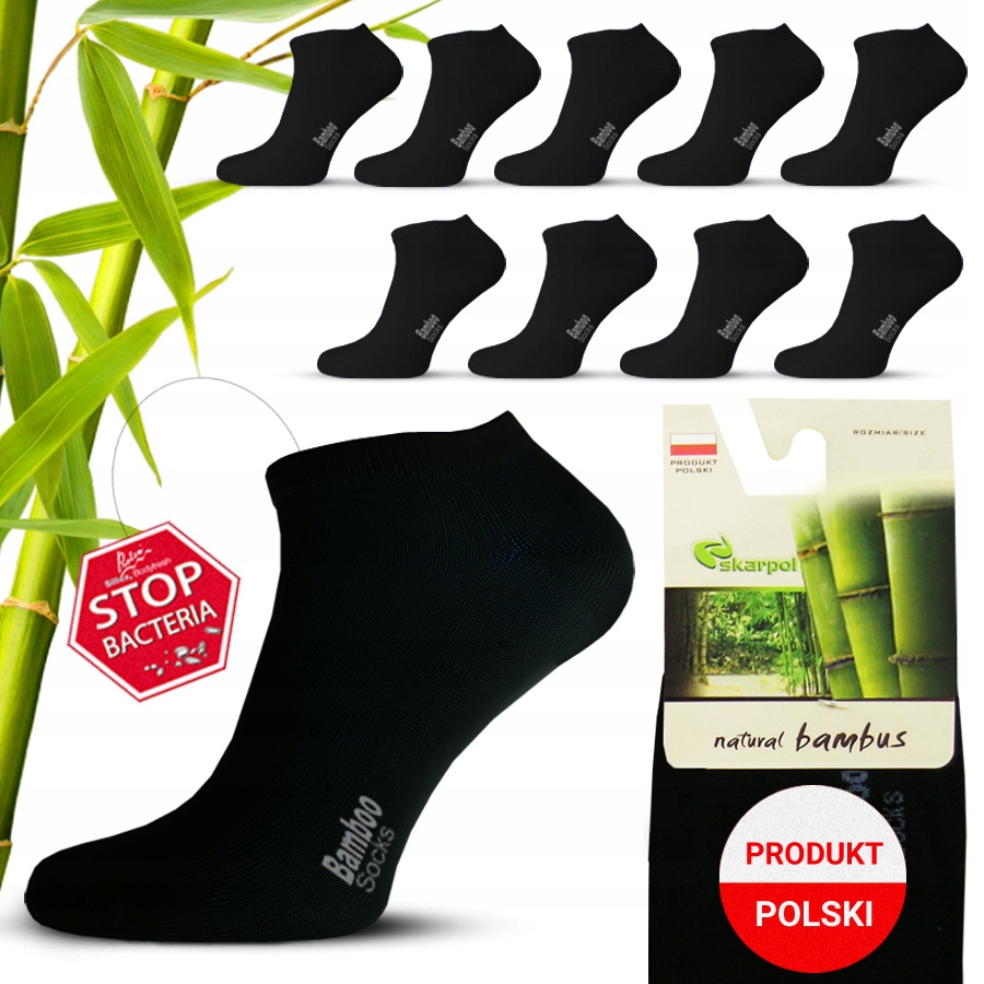 9x Skarpety męskie Stopki Bambusowe skarpetki krótkie skarpol czarne *45-47