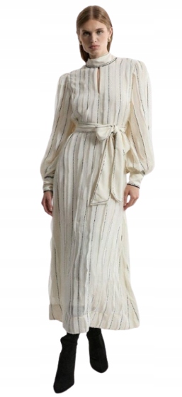 Karen Millen Dlouhé Šaty S Páskem A Stojáčkem, Krémová, Pro Nízké 36 B1F