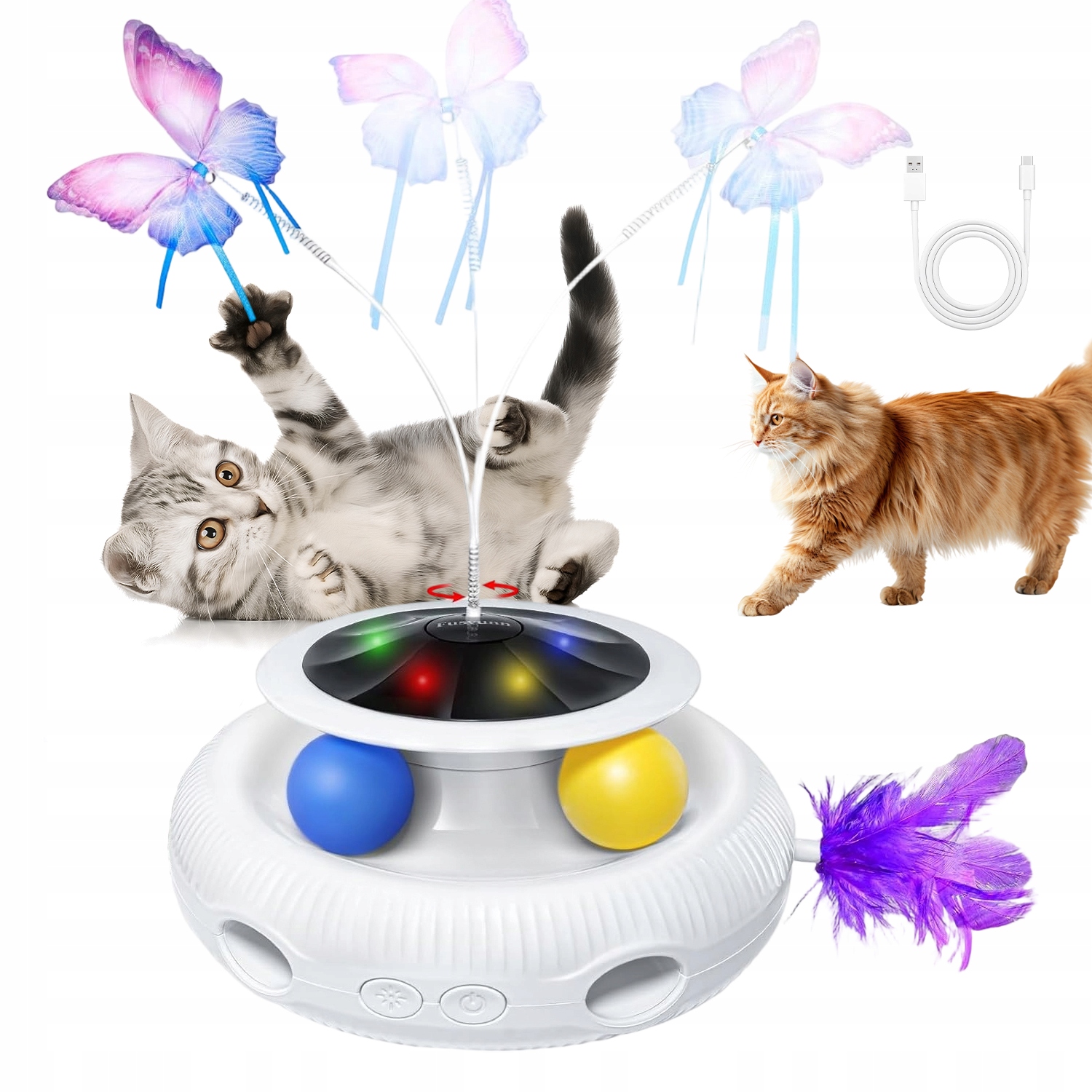 Levně Elektrická Hračka Pro Kočky Motýl Létající Hračka Led Usb Automatická