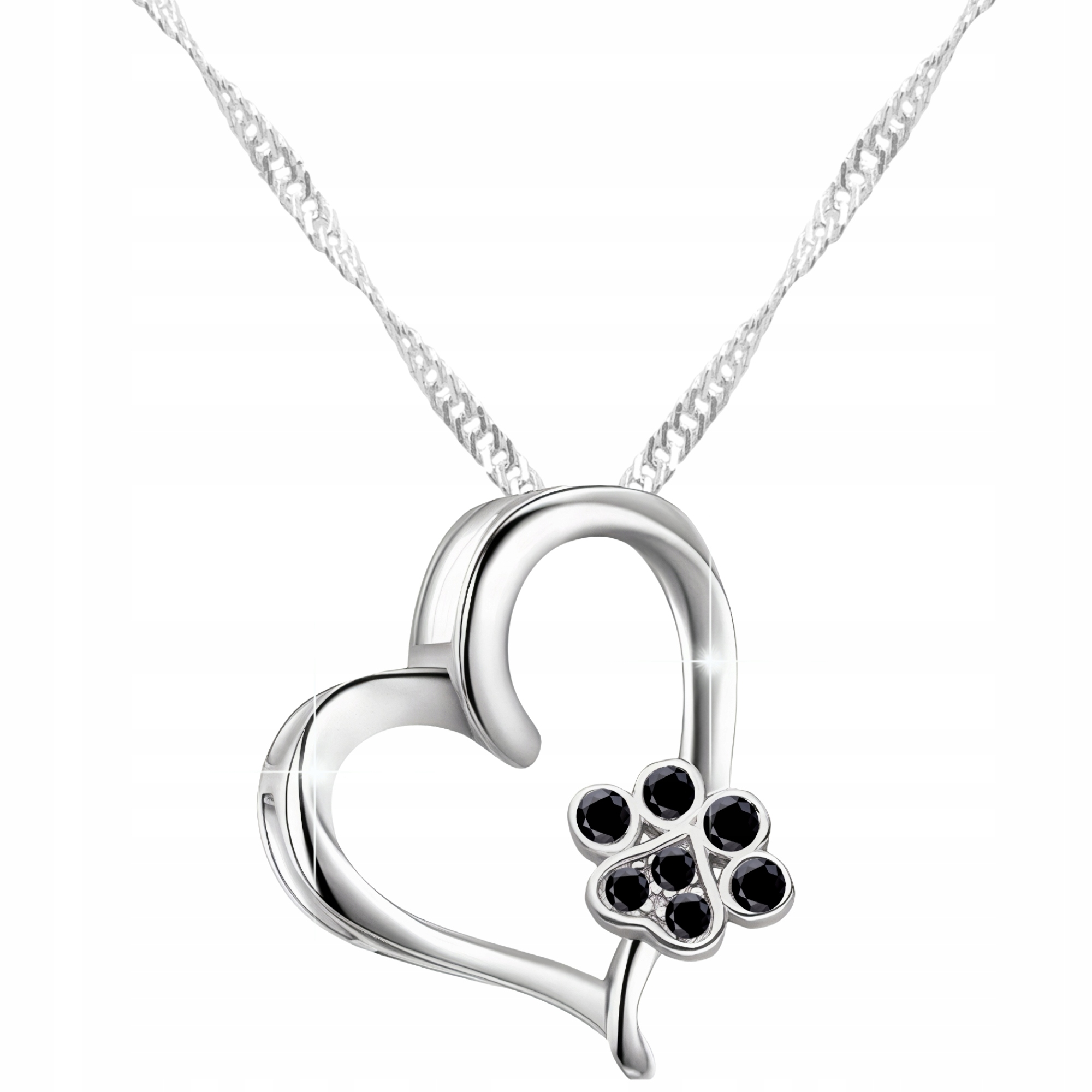 Stříbrný náhrdelník 925 Psí kočičí tlapka Tlapka psa a kočky s černými zirkony