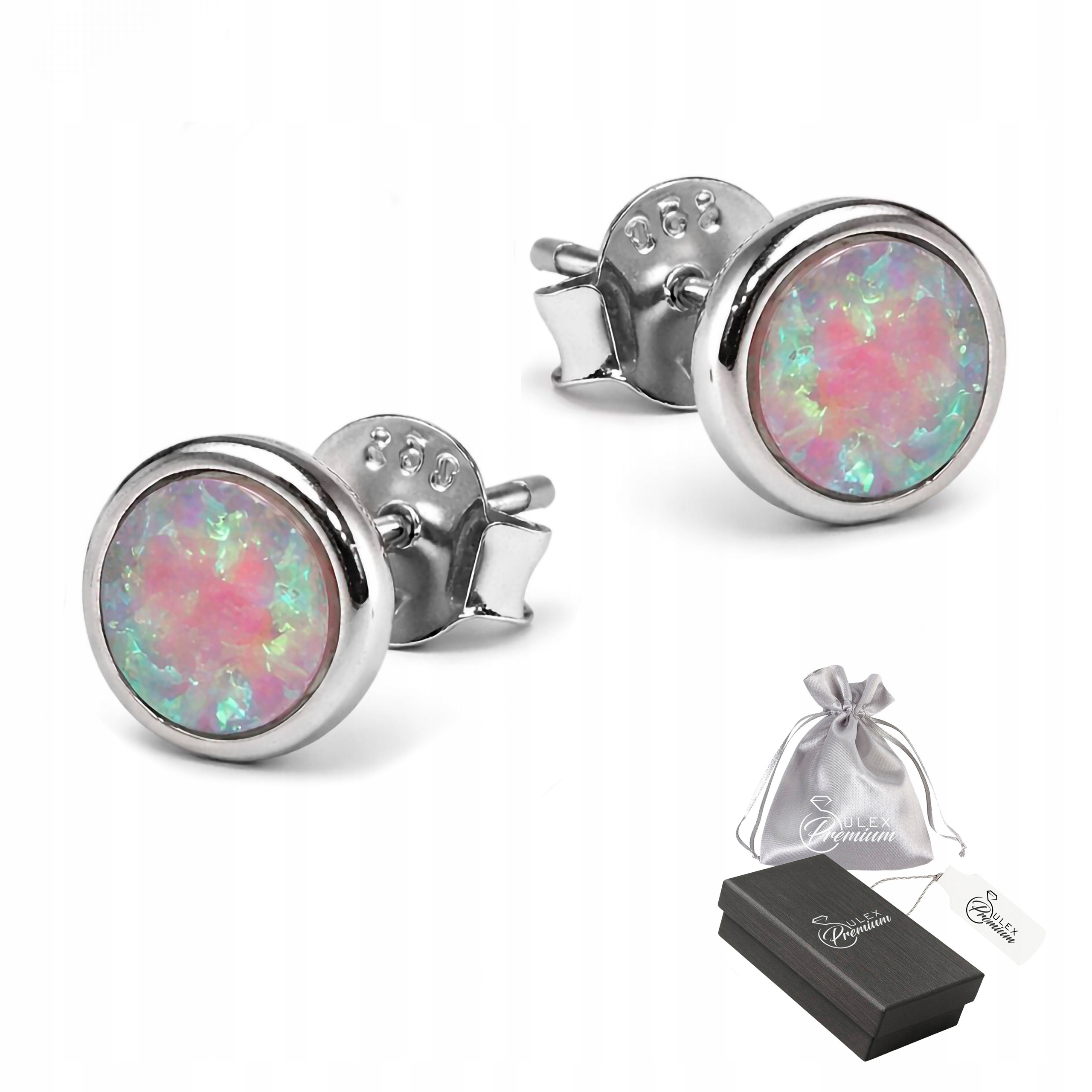 Stříbrné Náušnice 925 kulaté dětské s růžovým opálem, rhodiované 7,5 mm