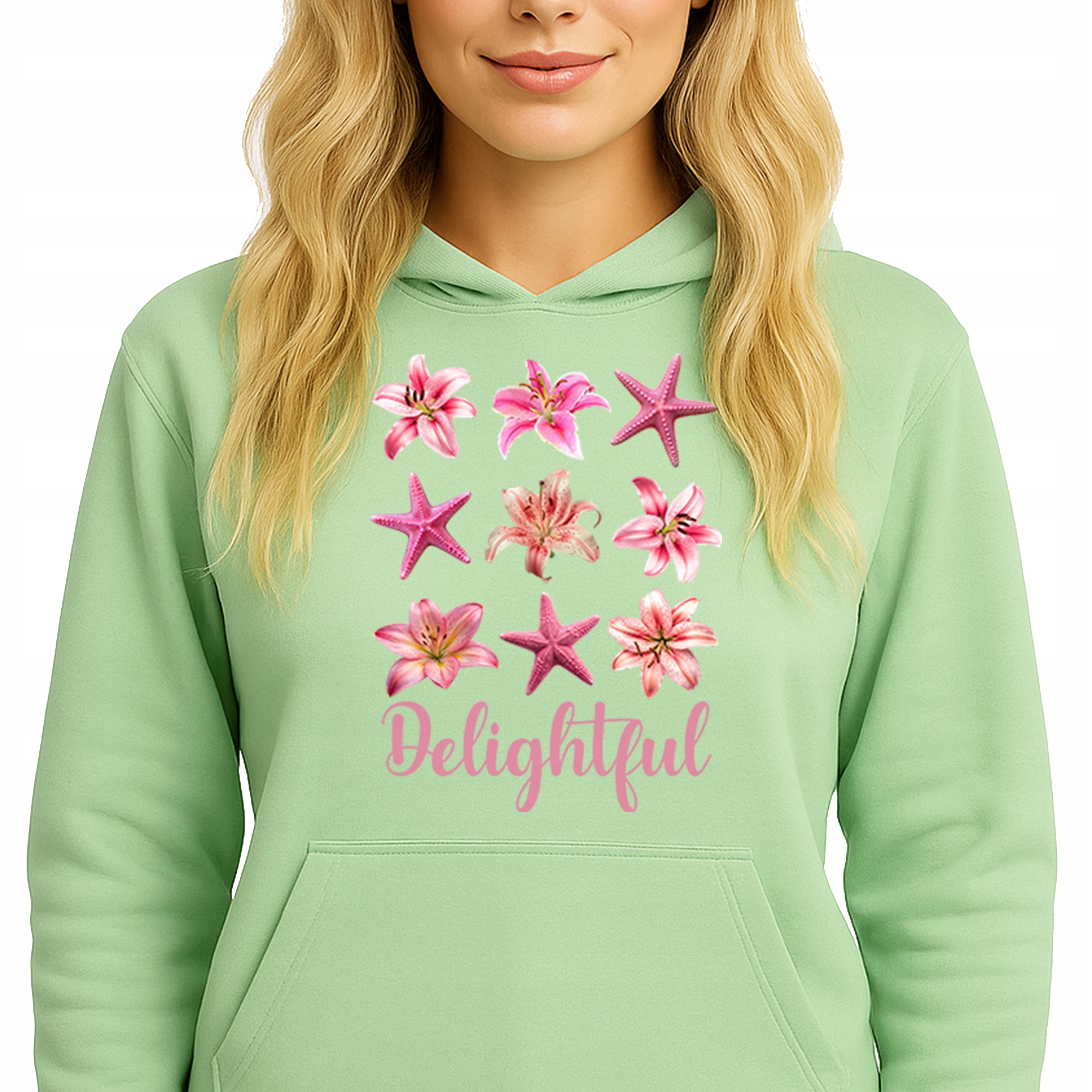 Mikina S Kapucí Hoodie Pistachio Green Bavlněná Módní Delightful Vel M