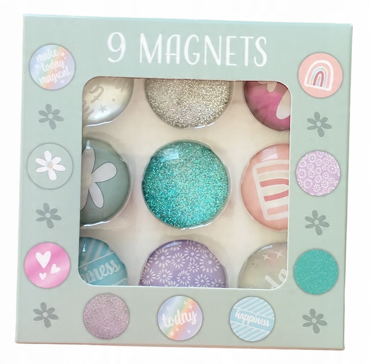 

Magnesy szklane dekoracyjne z brokatem 9 sztuk