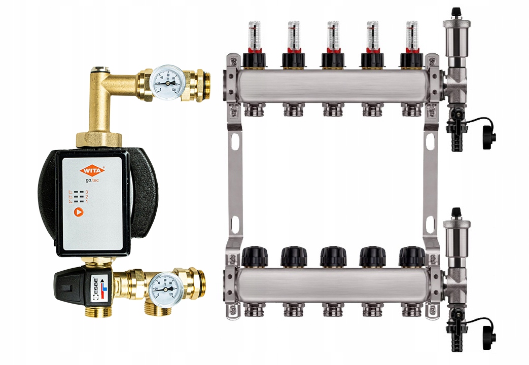 Rozdělovač pro podlahu 5 sekcí nerezový pro vytápění Čerpadlo Wita