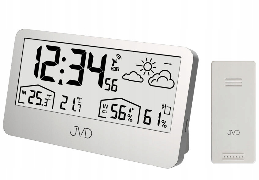 Meteostanice Jvd RB3407.2 Sonda Budík Počasí Teplota Vlhkost DCF77