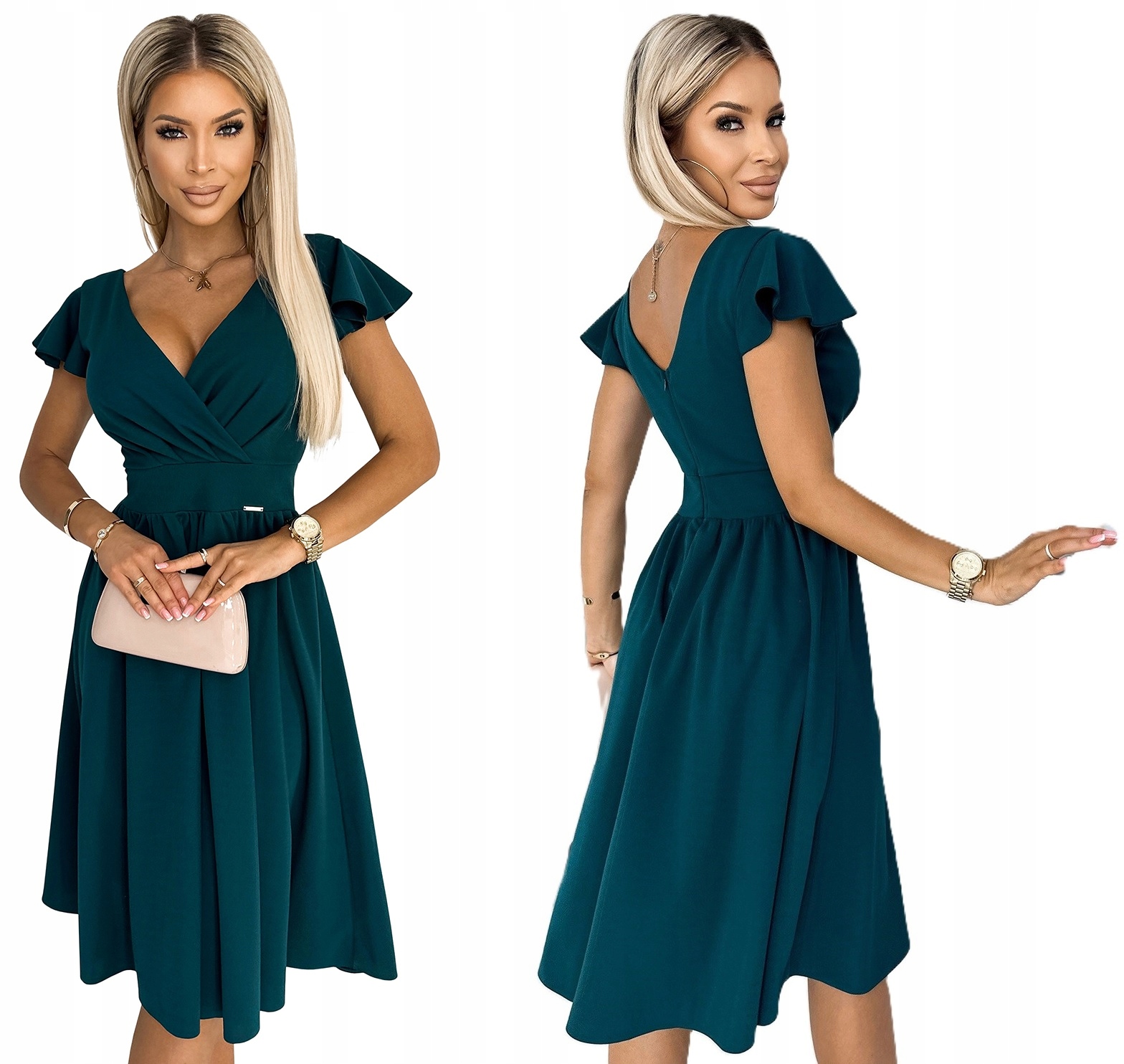 Ženské Šaty S Krátkým Rukávem Jarní Trend Lahvově Zelená Barva L