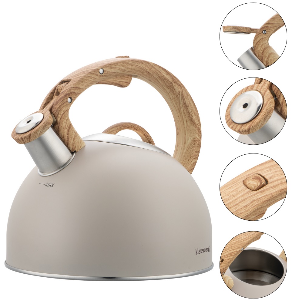 Konvice Klausberg KB7913 Béžová 2,5L s dřevěným držadlem Indukční plyn
