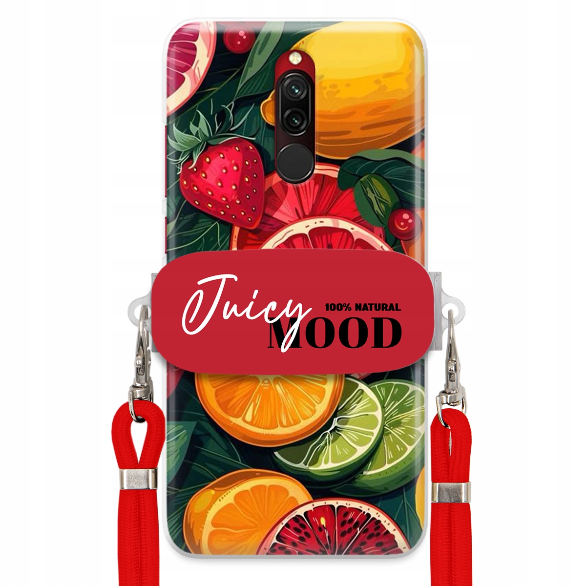 Puzdro pre Xiaomi Redmi 8 Červené Crossbody vodítko držiak Juice Mood Ovocie