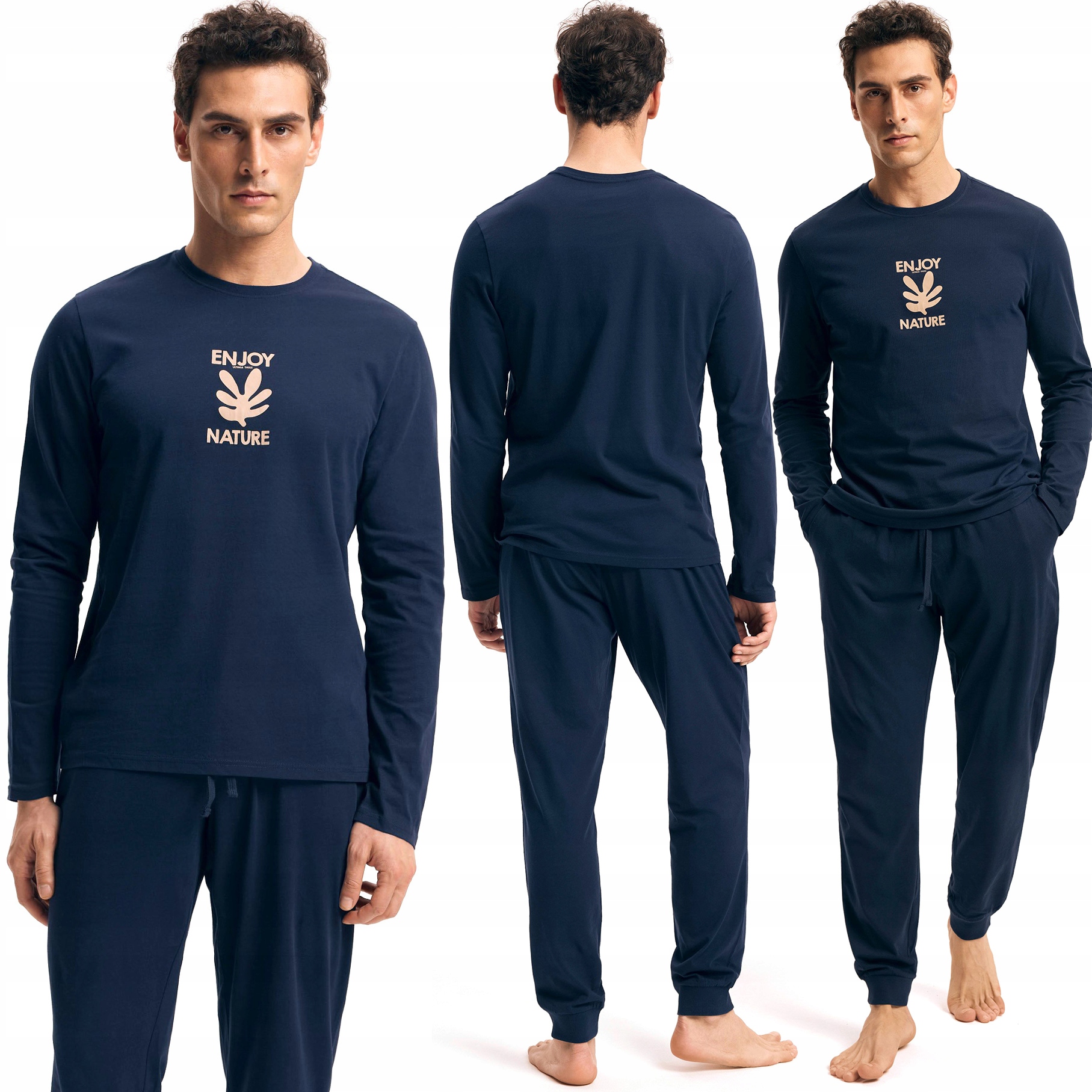 Pánské pyžamo 100% Bavlna Komplet s dlouhým rukávem Henderson, modrá barva, 3XL