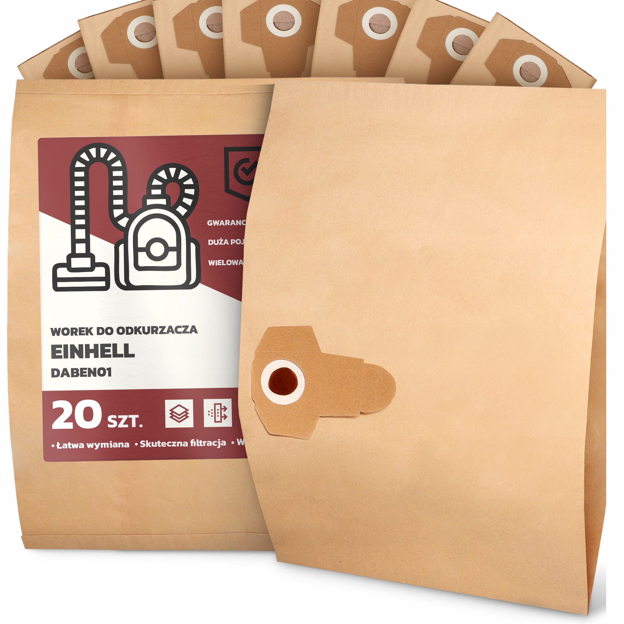 20 x Sáček Do Vysavače Einhell DABEN01 Papírový 2-vrstvový Sáček 2A