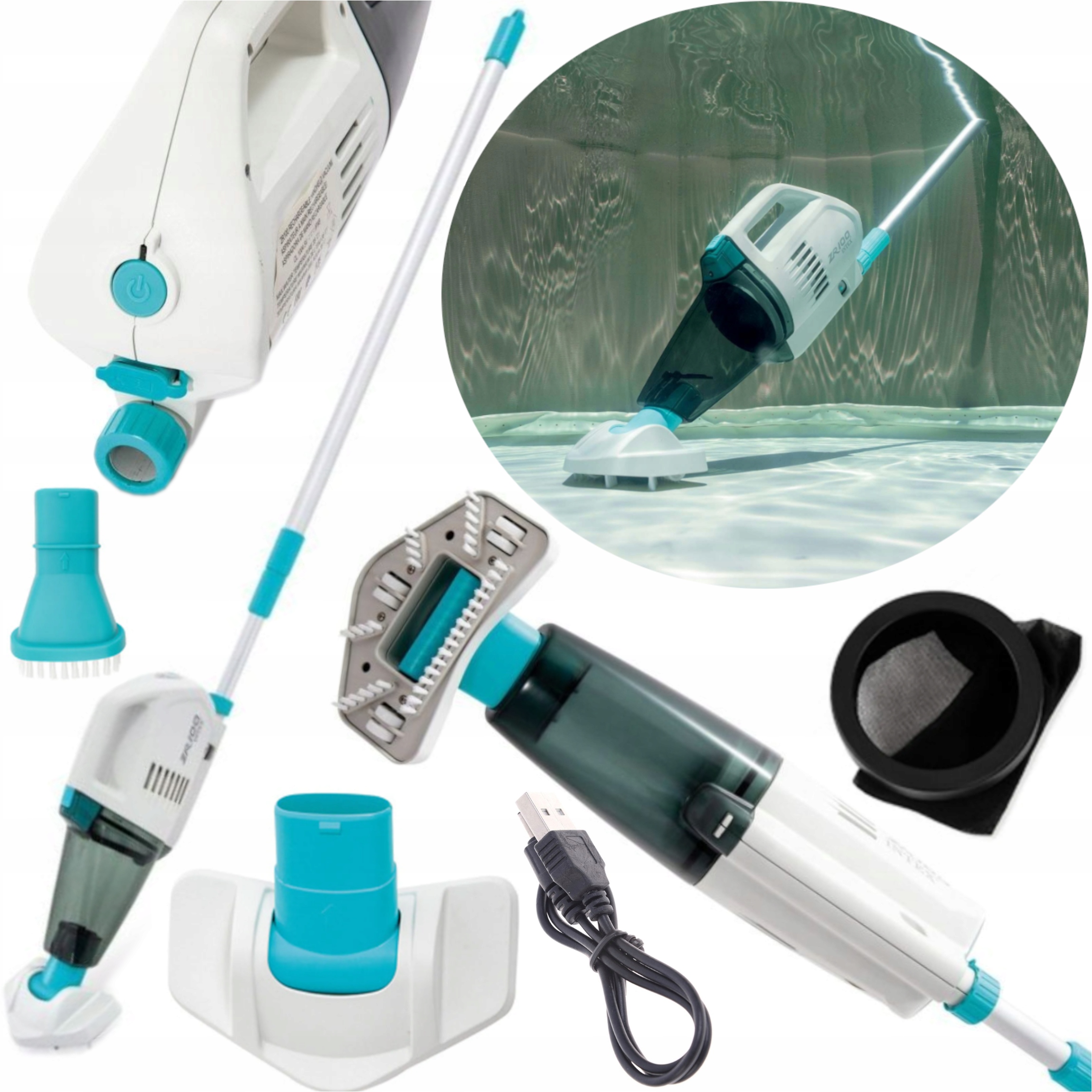Odkurzacz Basenowy Bezprzewodowy Do Spa Basenu Cały Zestaw Końcówki