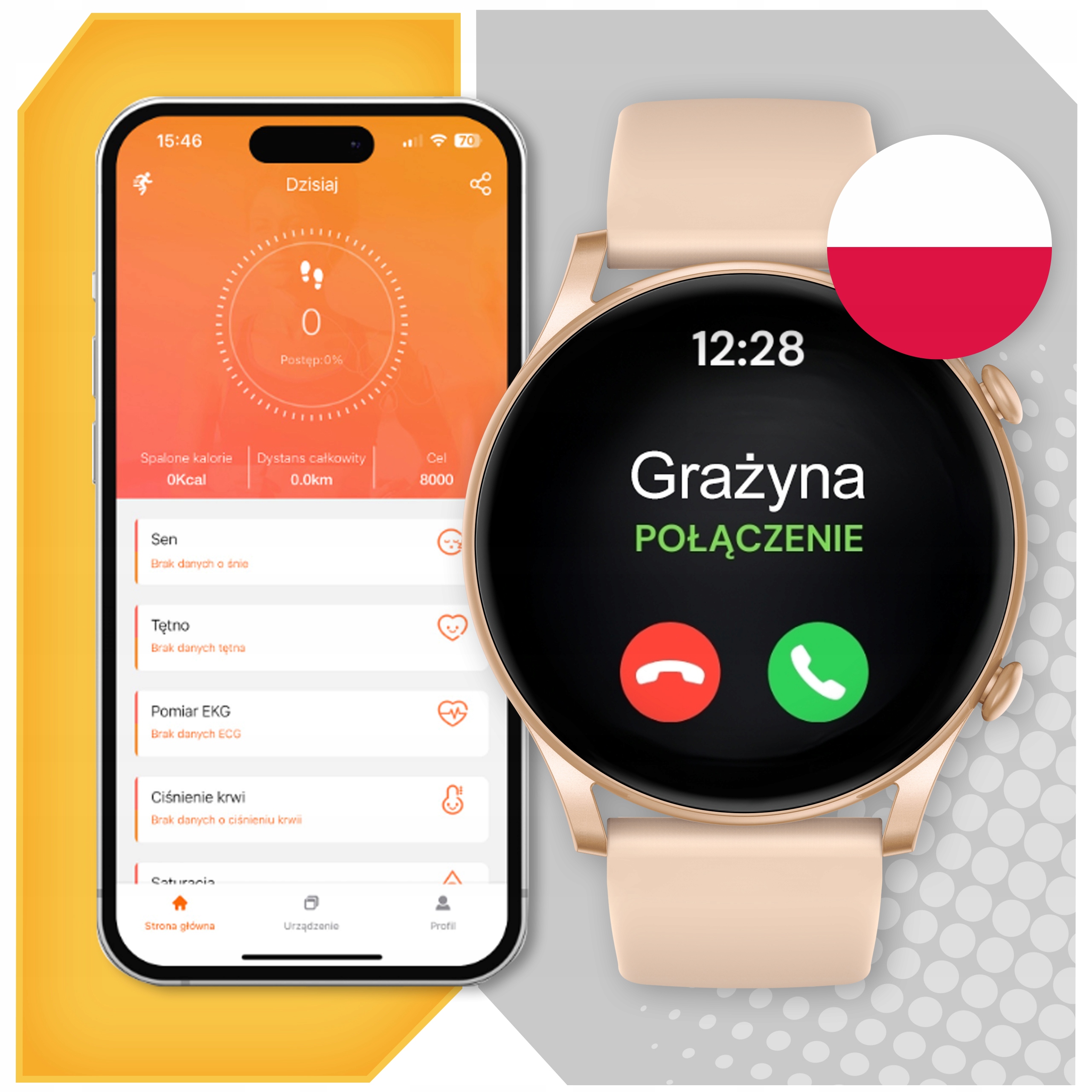 SMARTWATCH DAMSKI ZEGAREK PL MENU ROZMOWY SMART WATCH WODOODPORNY Komunikacja Bluetooth