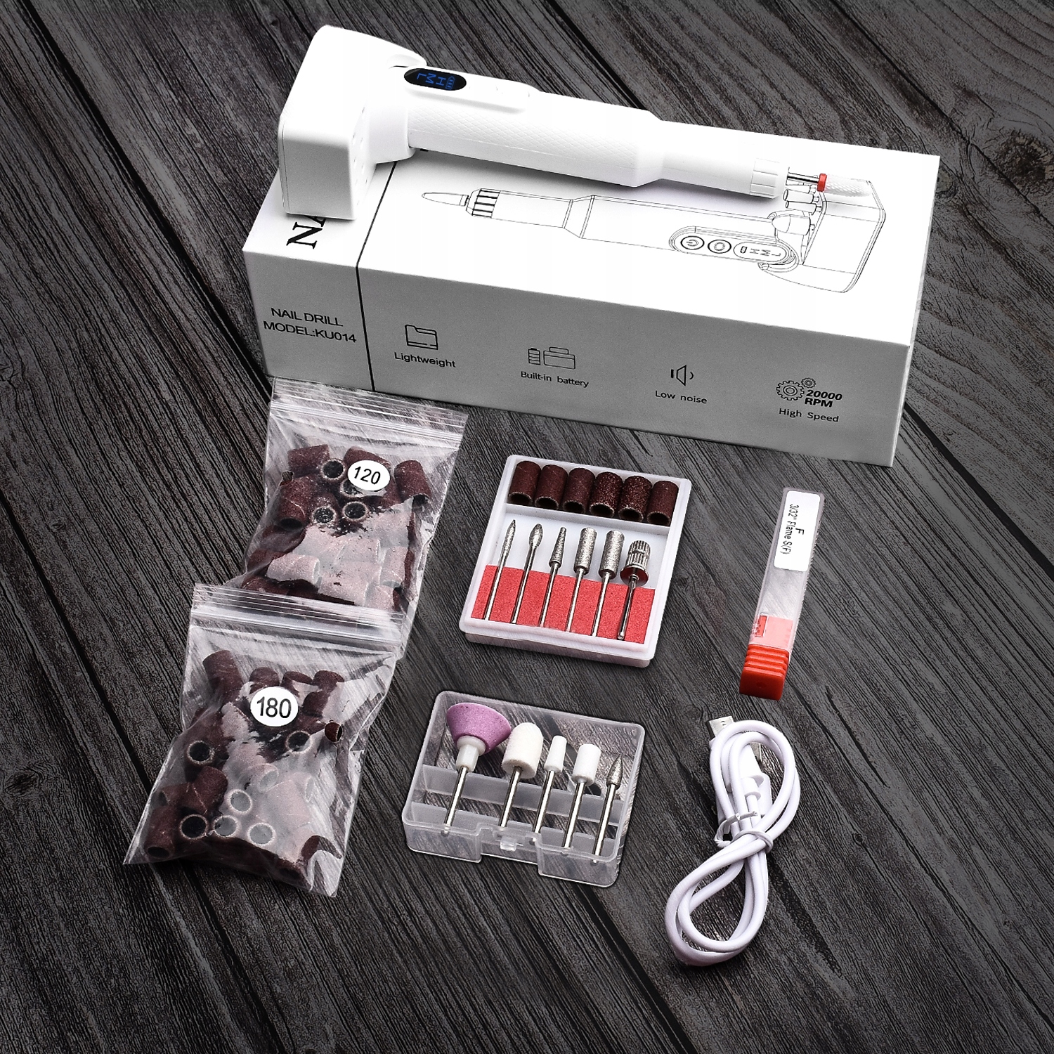 Mini Frezarka do Paznokci Zestaw do Manicure 20000RPM Kolor dominujący biały