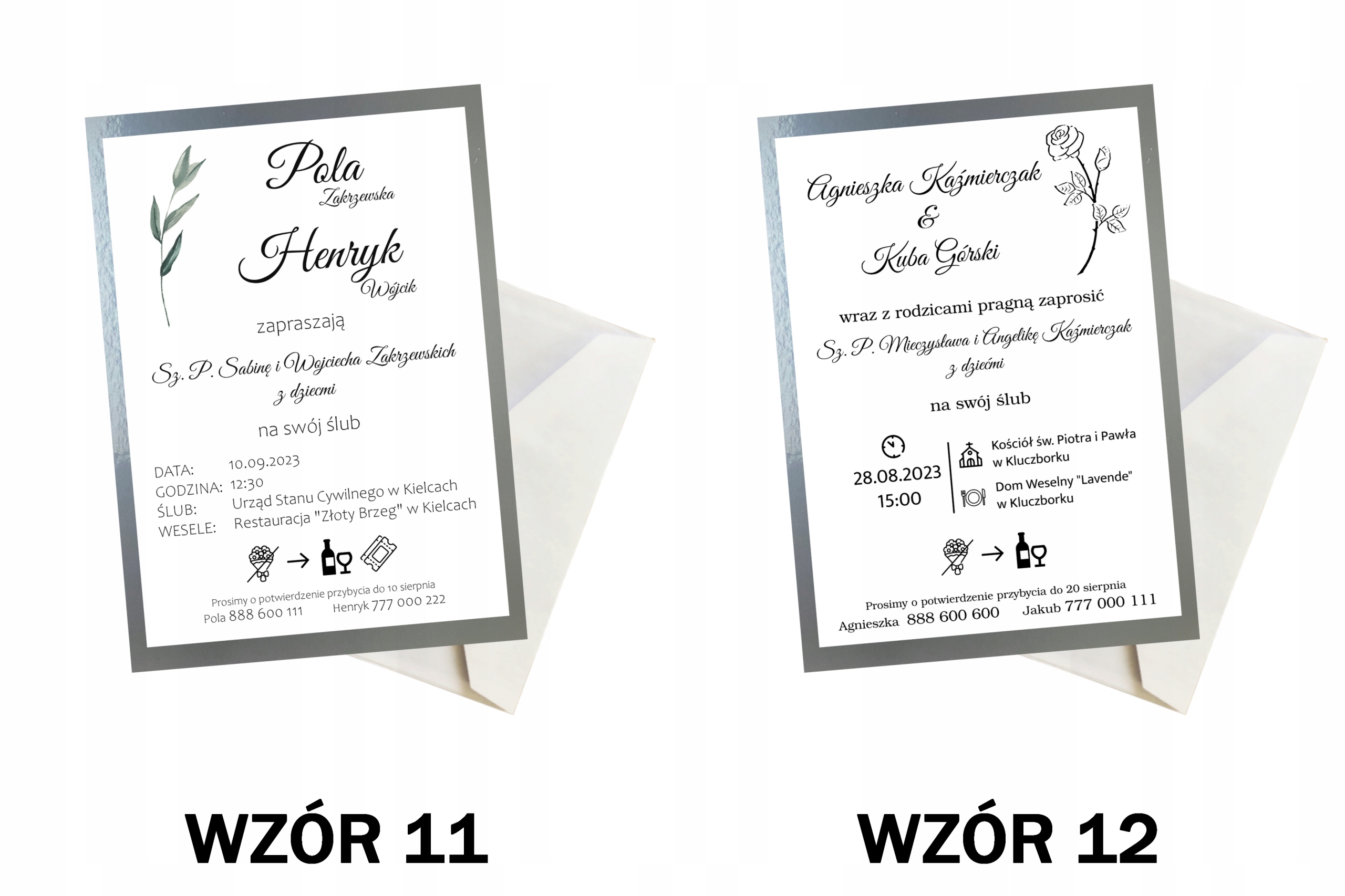 ZAPROSZENIA ŚLUBNE SREBRNE Z LISTĄ GOŚCI + koperta Kształt prostokątny