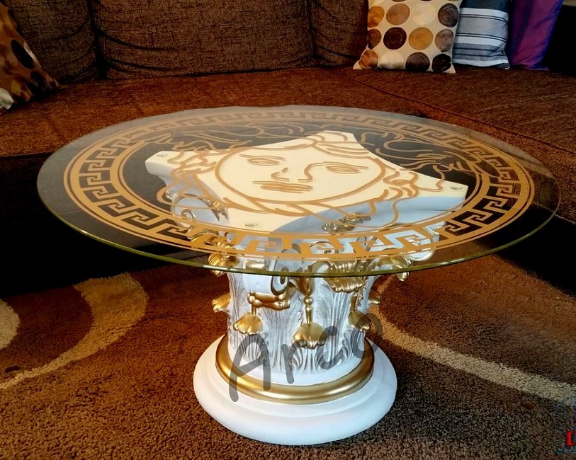 Stolik dekoracyjny ława versace kolumna złoty