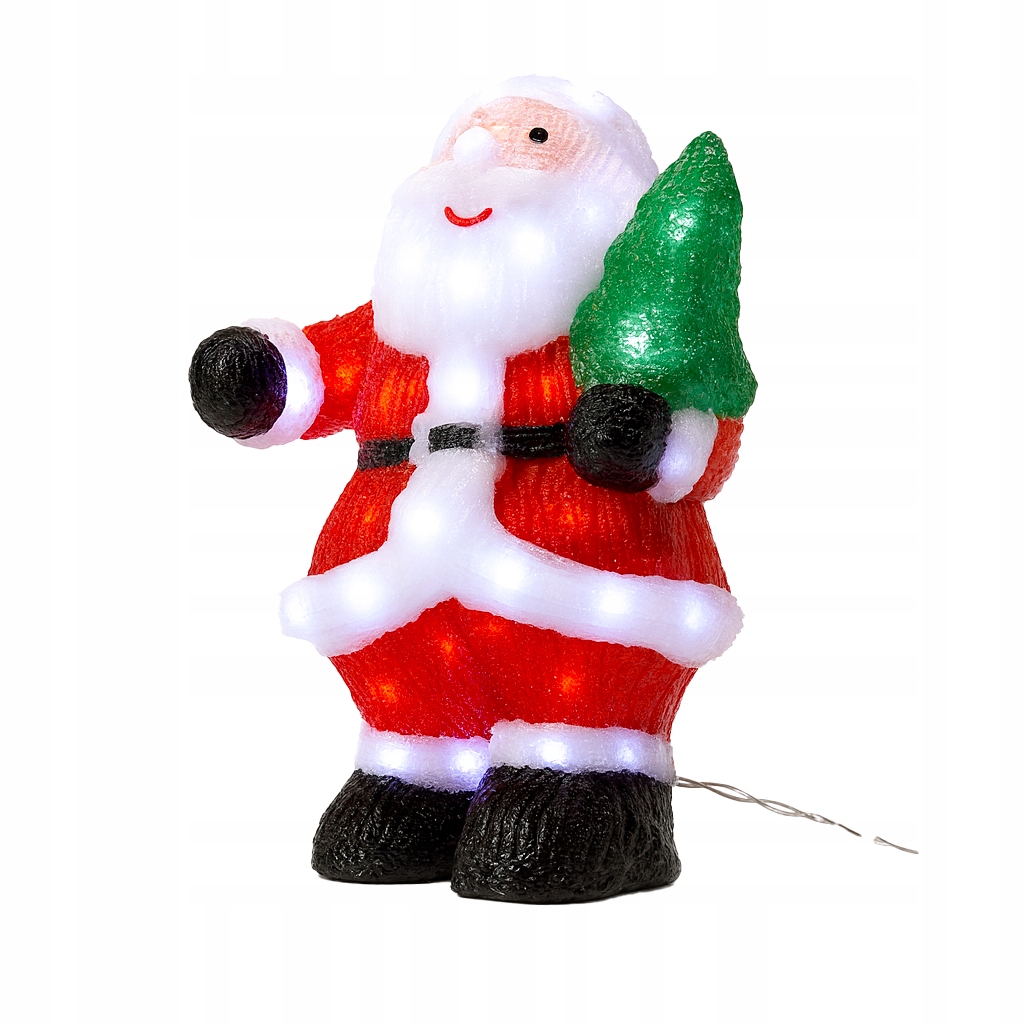 MIKOŁAJ LED 3D NA PRĄD AKRYL 38CM OZDOBA ŚWIĄTECZNA ŚWIECĄCY BIAŁY ZIMNY