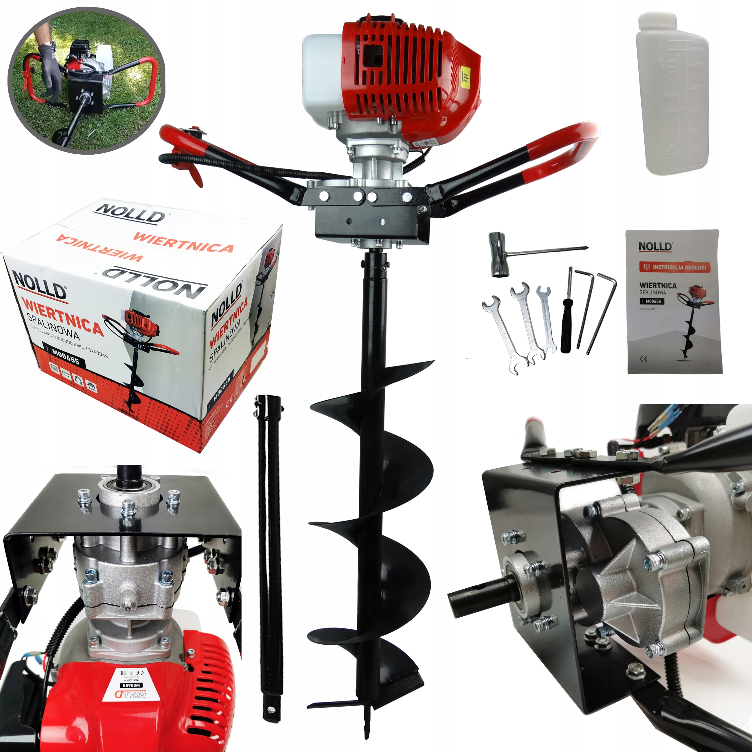 ŚWIDER DO ZIEMI SPALINOWY + WIERTŁO FI 25 CM + 50