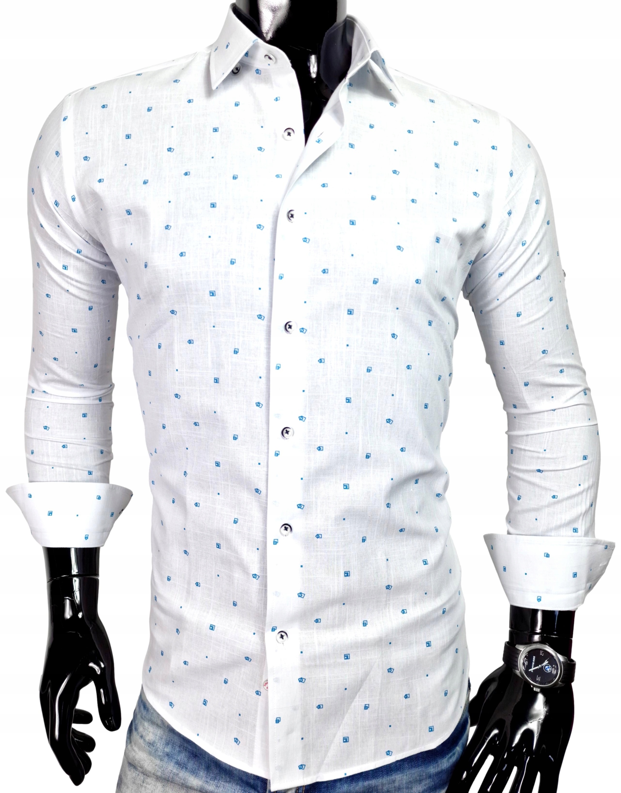 Koszula męska biała we wzory bawełna EN534 r. M Rozmiar M