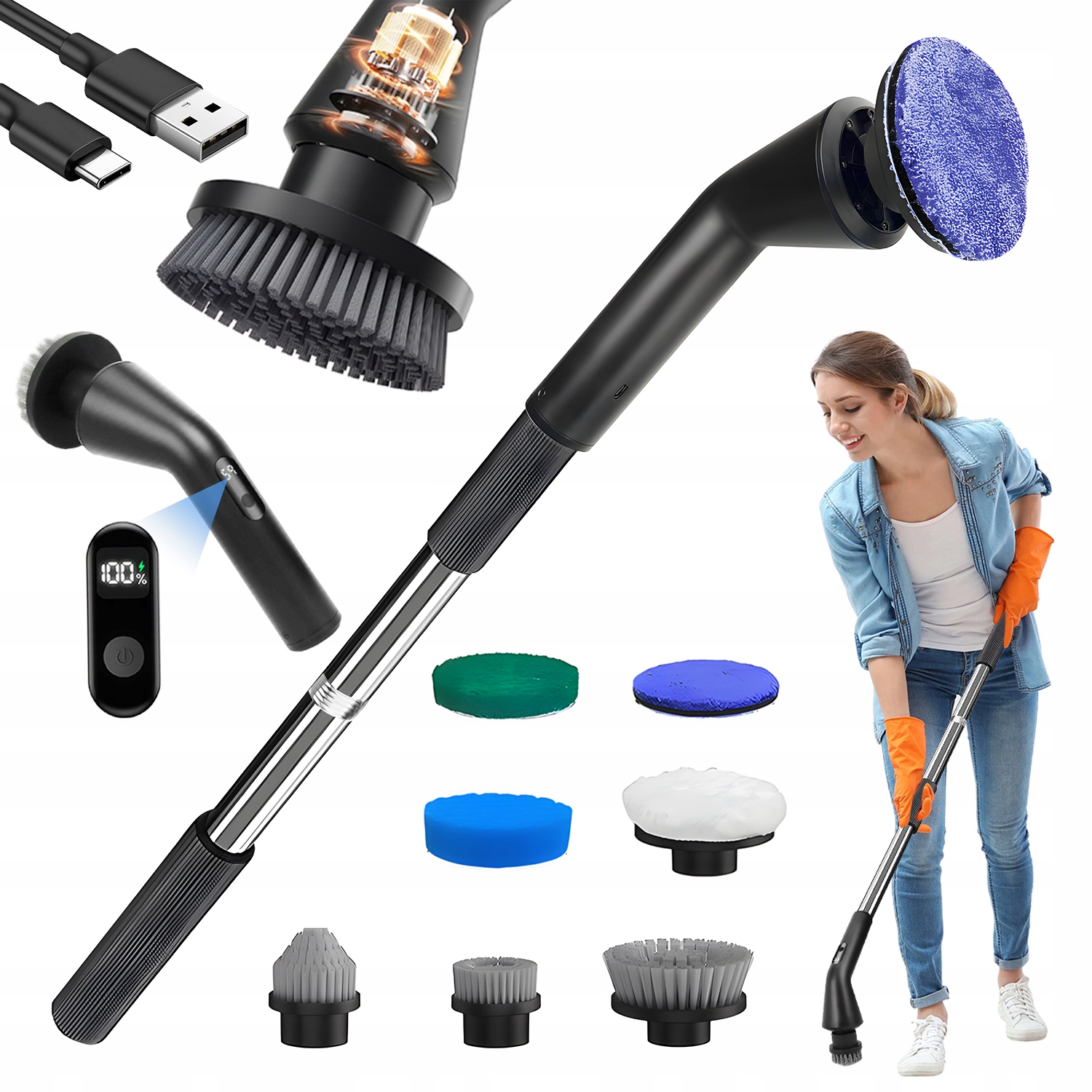 Levně Přenosný Vodotěsný Elektrický Čisticí Kartáč 7 V 1 Se Schovává