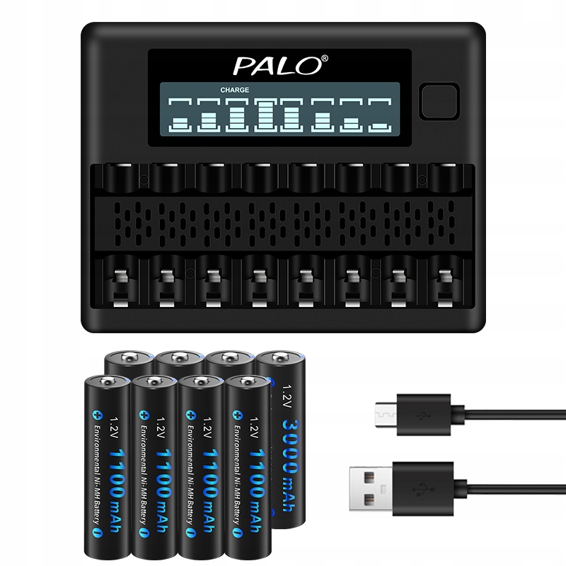 4x 1,2V Aa Baterie A 4x 1,2V Aaa Baterie 8MÍSTNÁ Usb Nabíječka Pro Aa/aaa