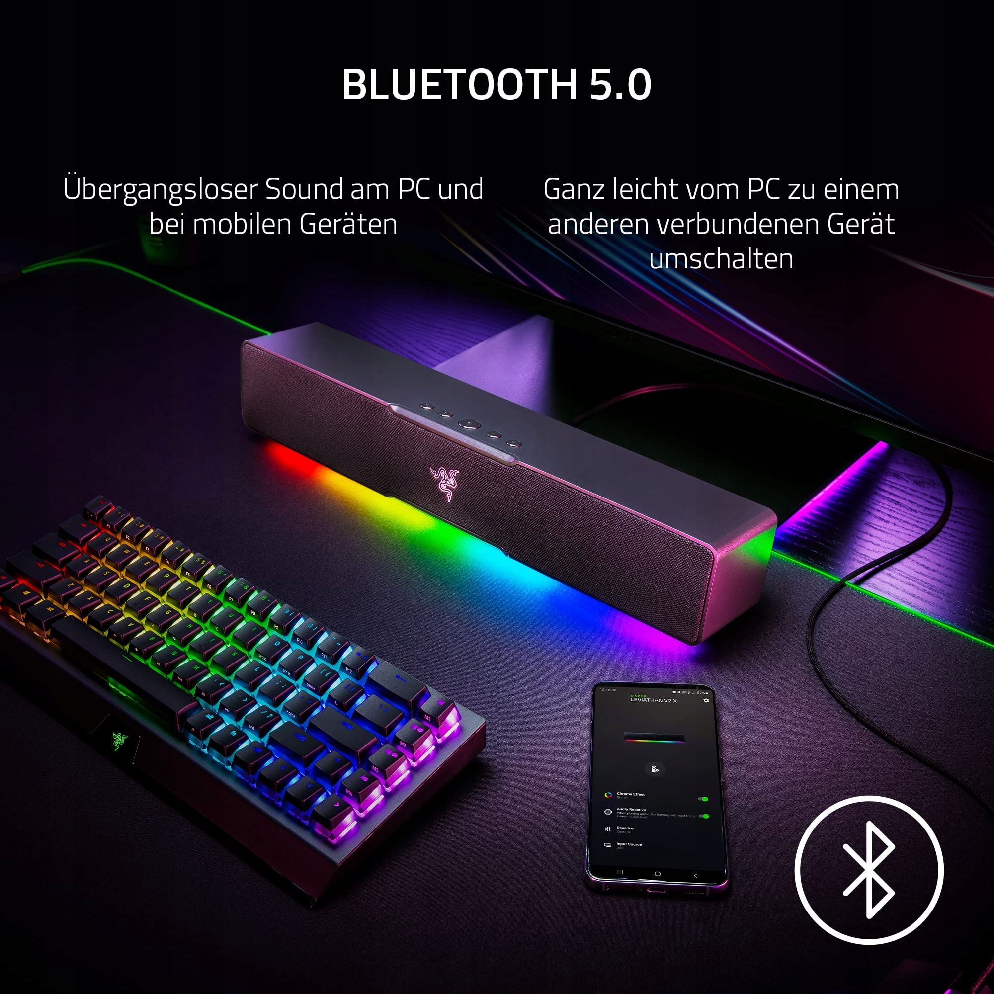 RAZER Leviathan V2 X Soundbar Gaming PC USB C Bluetooth RGB Czarna — miniatura 5