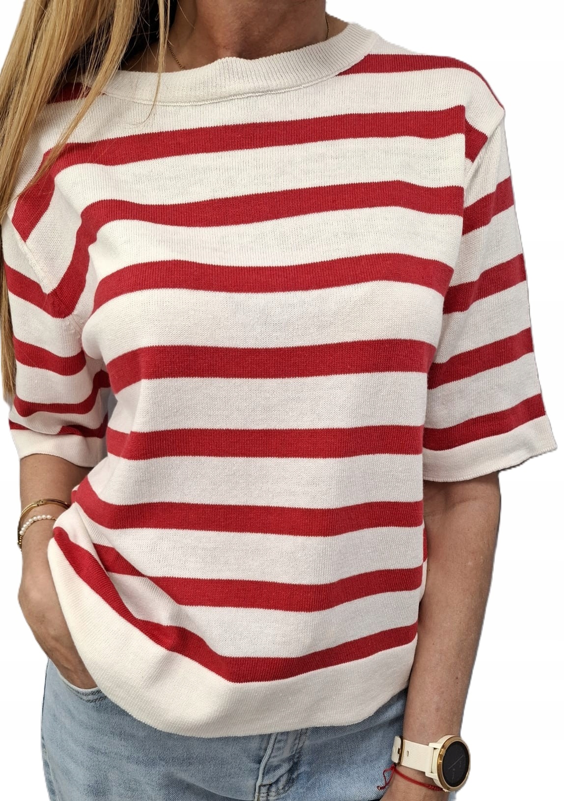Lemonada Svetr s proužky, bílá červená barva