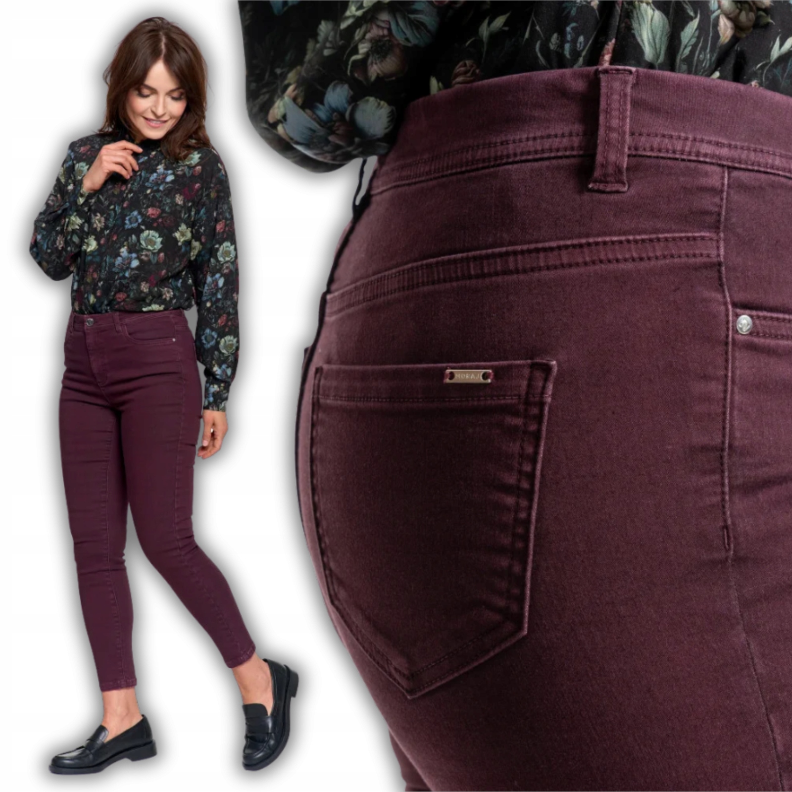 Spodnie Damskie Skinny Elastyczne Podwyższony Stan Moraj XXL