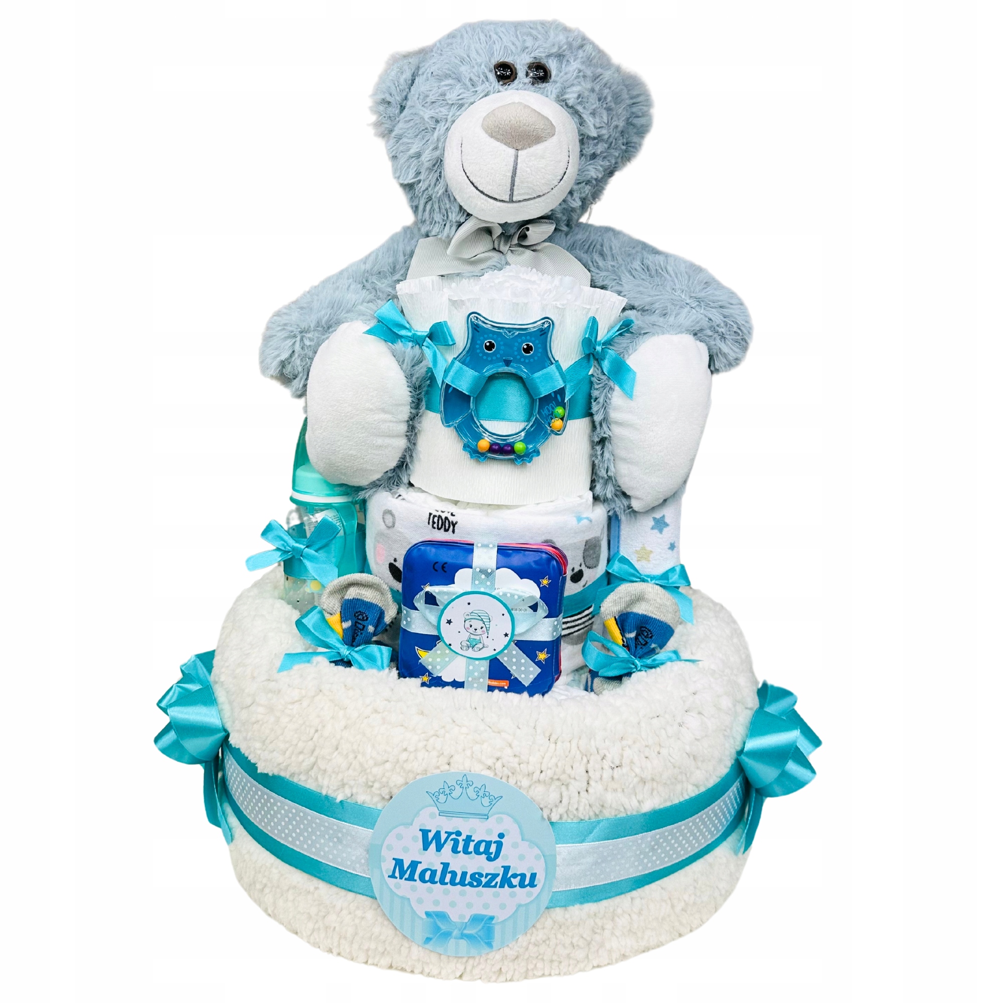 Duży Tort z Pampersów z pieluch Chrzest Metryczka baby shower 3