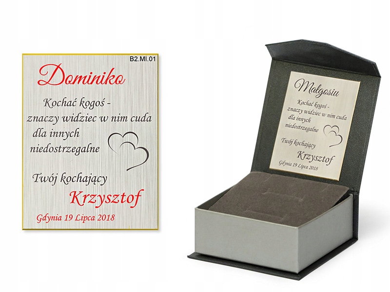 

Pudełko na Biżuterię tabliczka z dedykacją Grawer