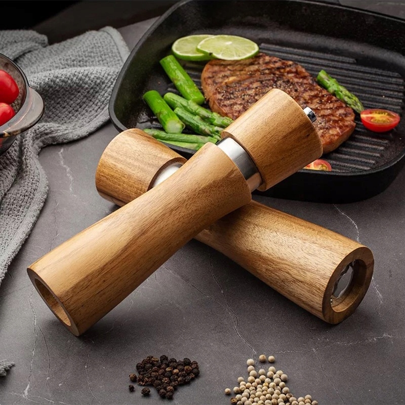 ZESTAW RĘCZNYCH MŁYNKÓW DO MIELENIA SOLI PIEPRZU PRZYPRAW DREWNIANE