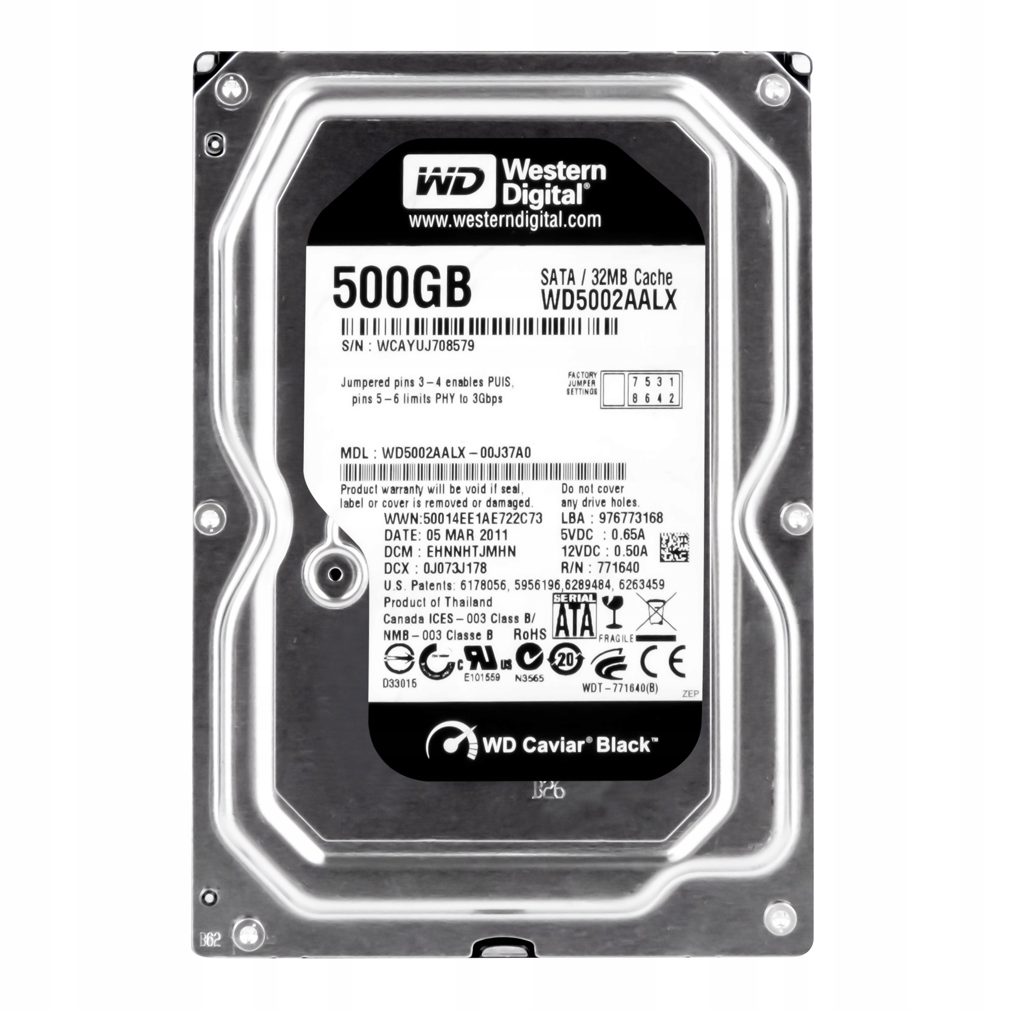 Wd Black 500GB 7.2K 32MB Sata III 3.5'' WD5002AALX