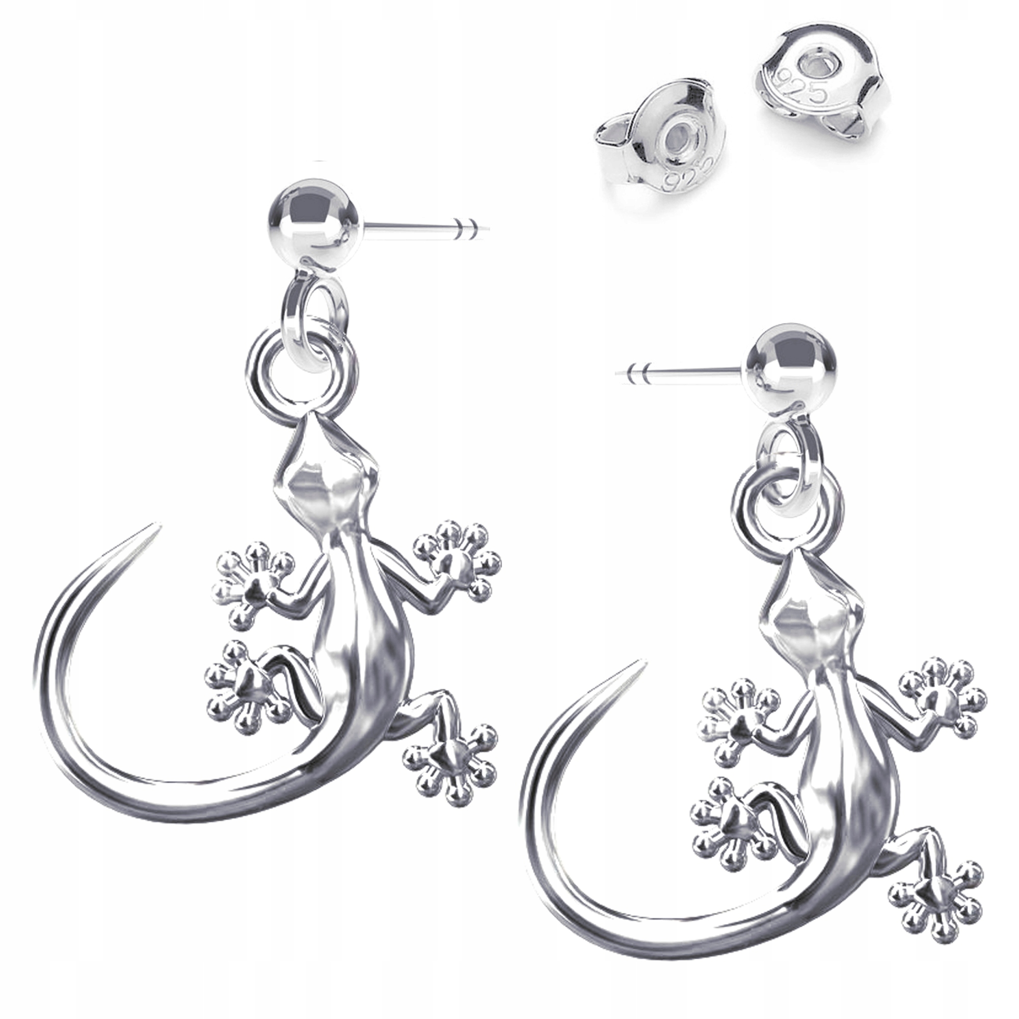 Stříbrné náušnice puzetky Ještěrka Gekon Symbol obnovy Stříbro ryzost 925