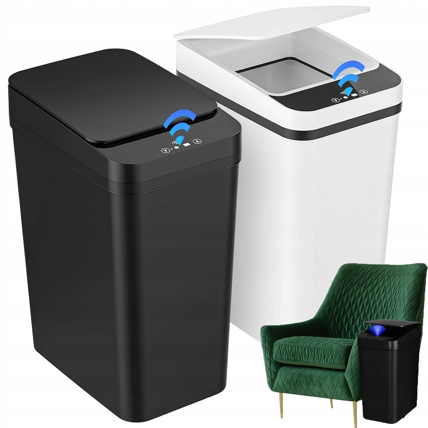 Automatický Odpadkový Koš Senzor Pohybu 12L Bílý Černý Velký 2KS