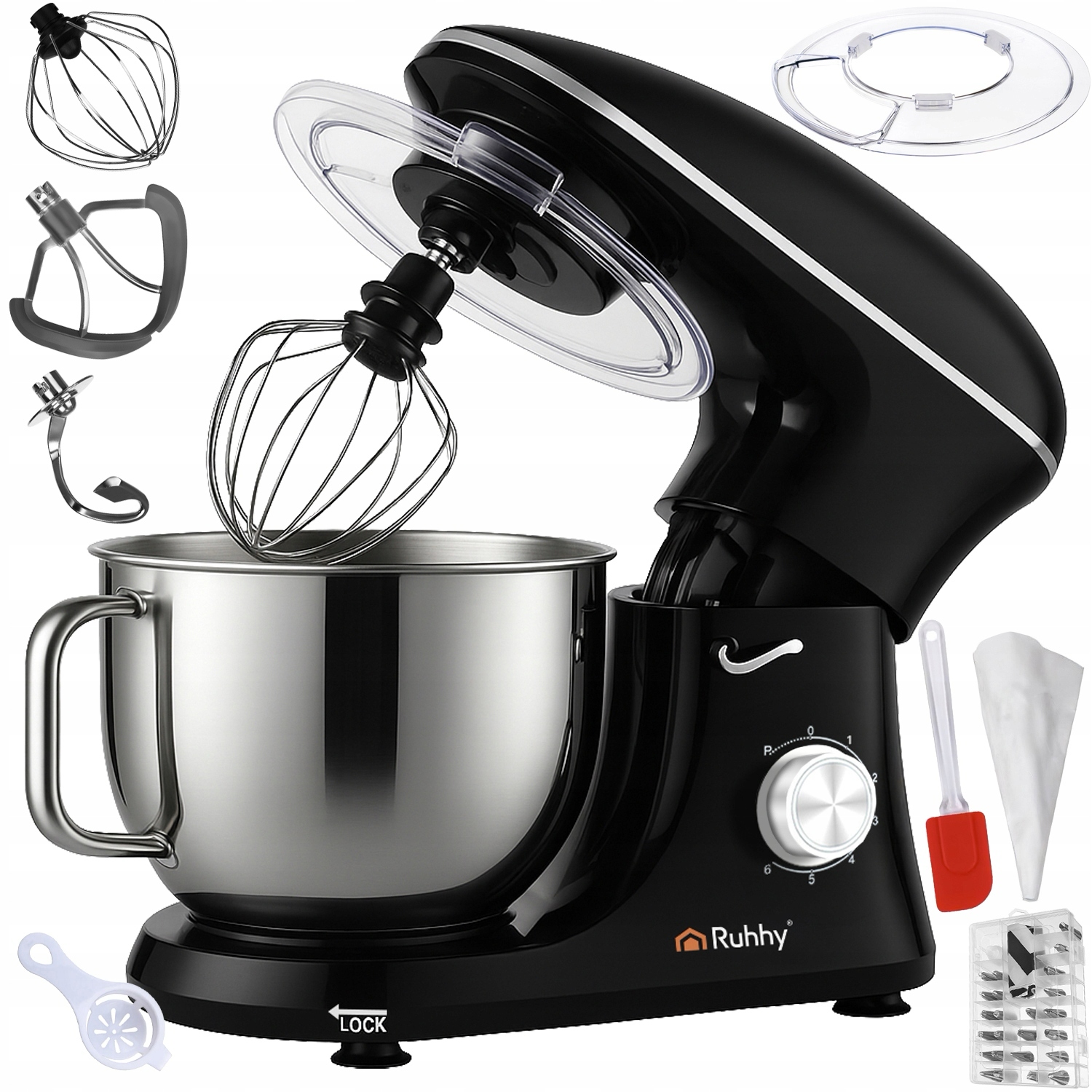 Robot Kuchenny Planetarny Ruhhy 6,2L Wielofunkcyjny Mikser do Ciasta Czarny