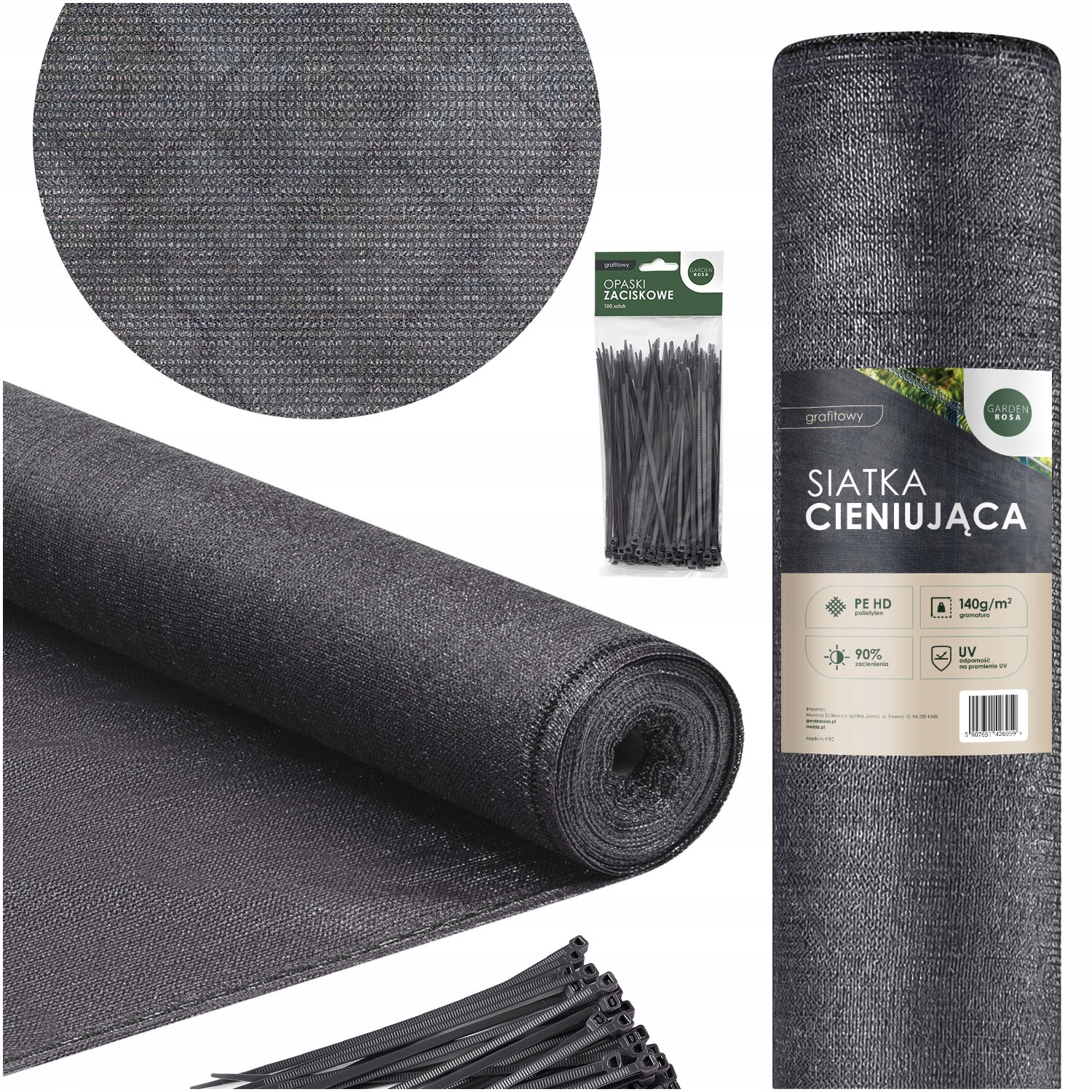 Siatka Cieniująca 90% Uv Osłona Maskująca 1,5x25m 140g/m Na Ogrodzenie Płot