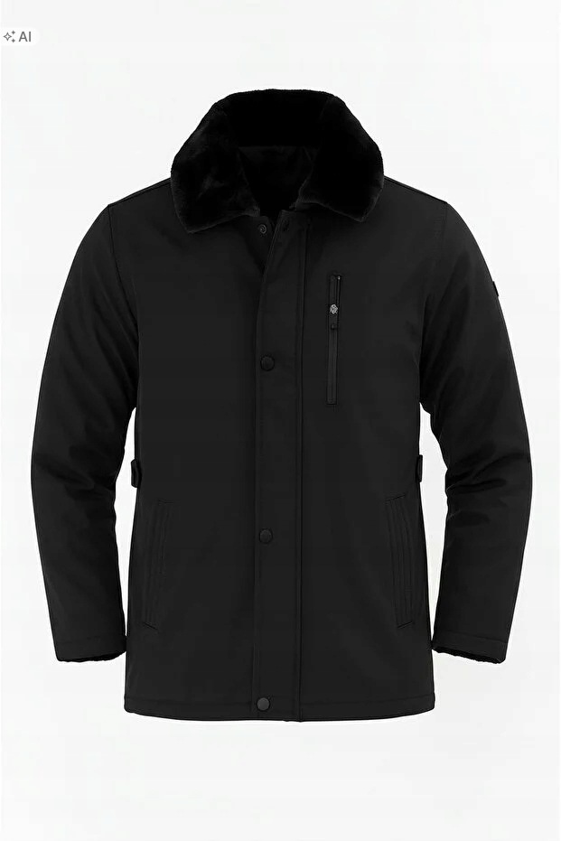 Černá Pánská Bunda S Měkkým Límcem Elegantní L 5IA