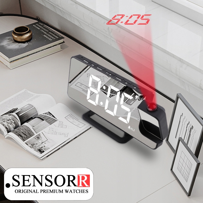 ZEGAR ELEKTRONICZNY LED BUDZIK CYFROWY Z LUSTREM Z PROJEKTOREM LASEROWYM Zasilanie USB