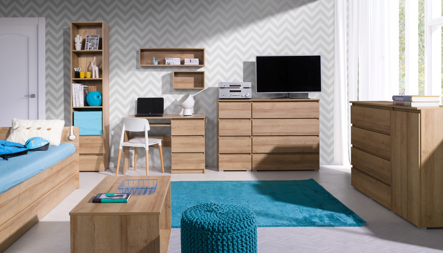 BIURKO Toaletka 110 cm szuflady CO9 Dąb riviera Wykończenie matowe