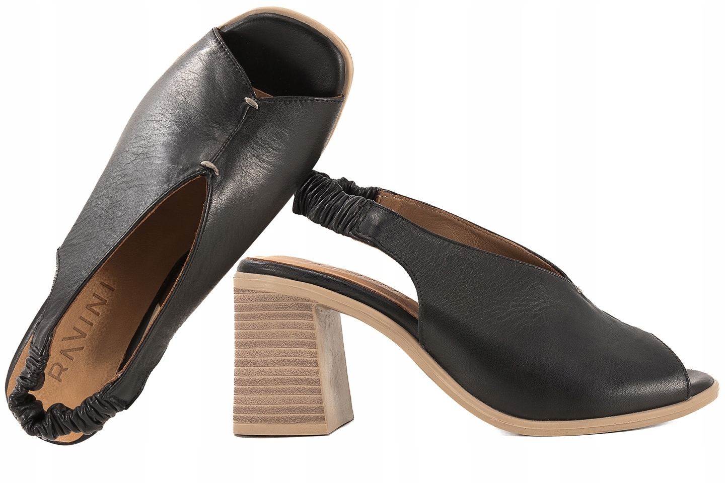 Ravini 8103 Dámské Sandály Na Podpatku Kůže černé 37 Černá