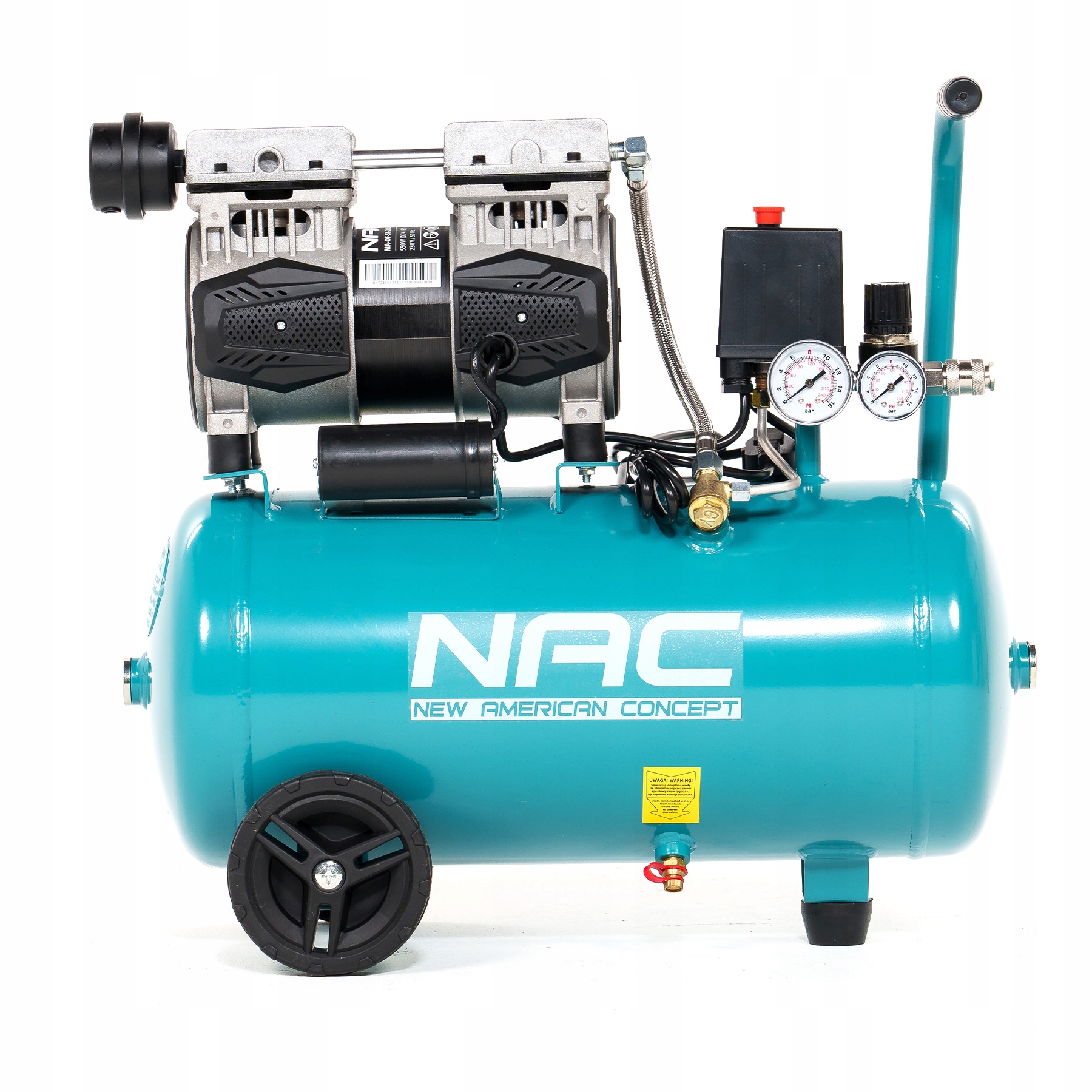 Kompresor Bezolejowy 24L 8 Bar 600W 107L/MIN Nac Sprężarka Powietrza Cicha