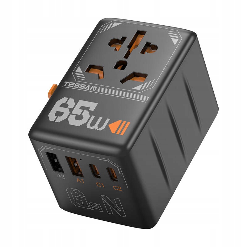 Travel Adapter Ładowarka Podróżna Uk Us Eu As 2xUSB 2xUSB-C GaN Tessan 65W