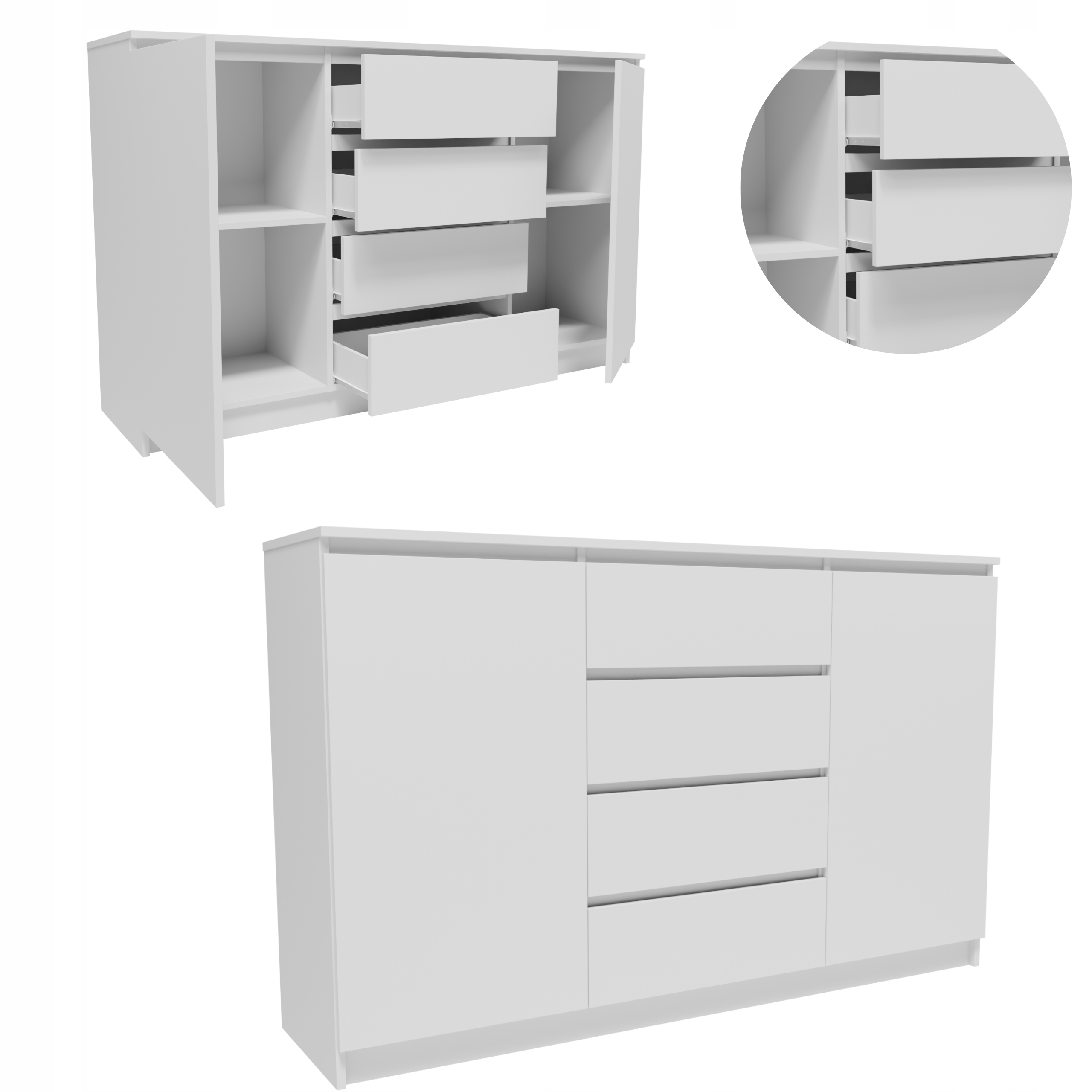 Komoda K1602D4SZBIA bílá velká vysoká skříňka zásuvky regál oblečení hračky