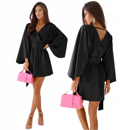 Sukienka Mini Z Przekładanym Dekoltem Czarna