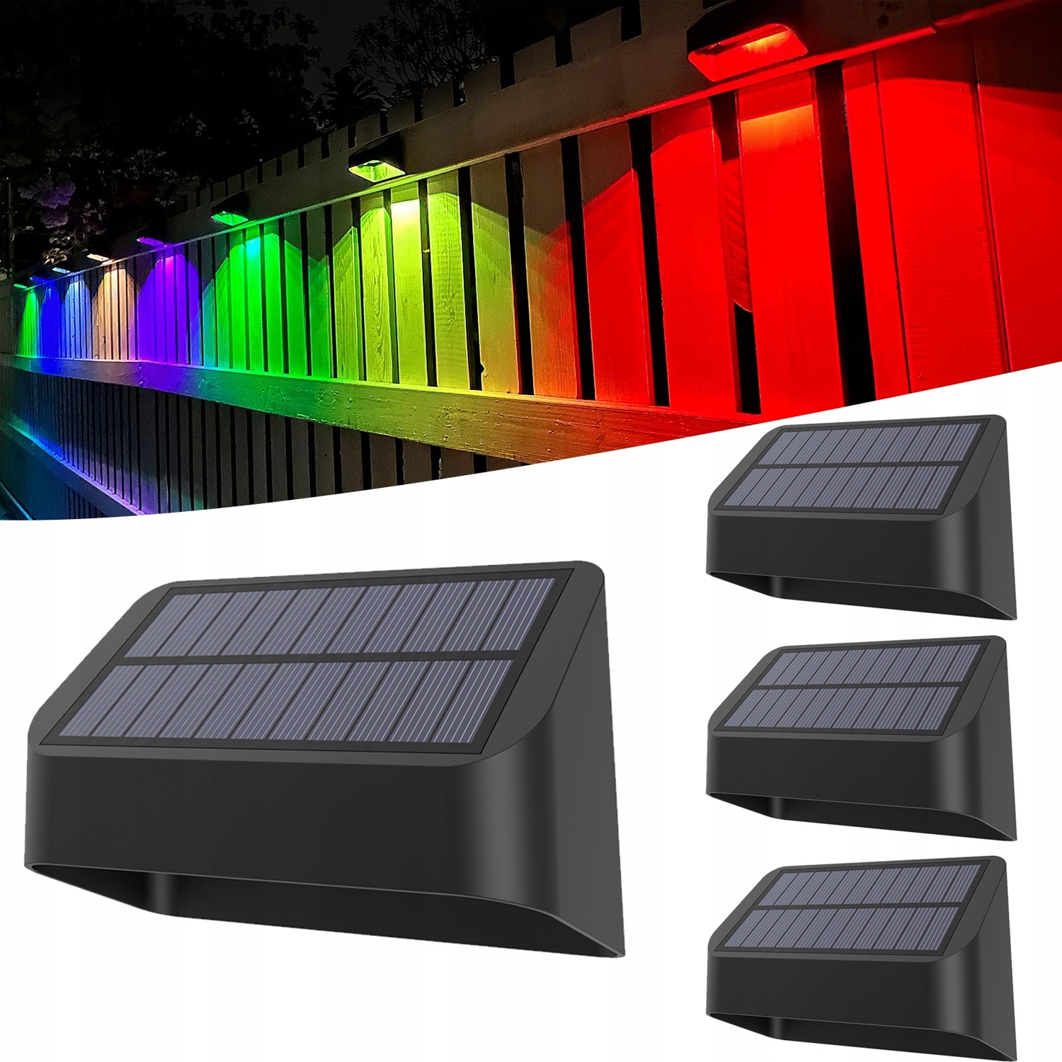 Lampki Solarne Ogrodowe Led Na Schody Taras Ogrodzenie Zestaw 4 sztuk Rgb