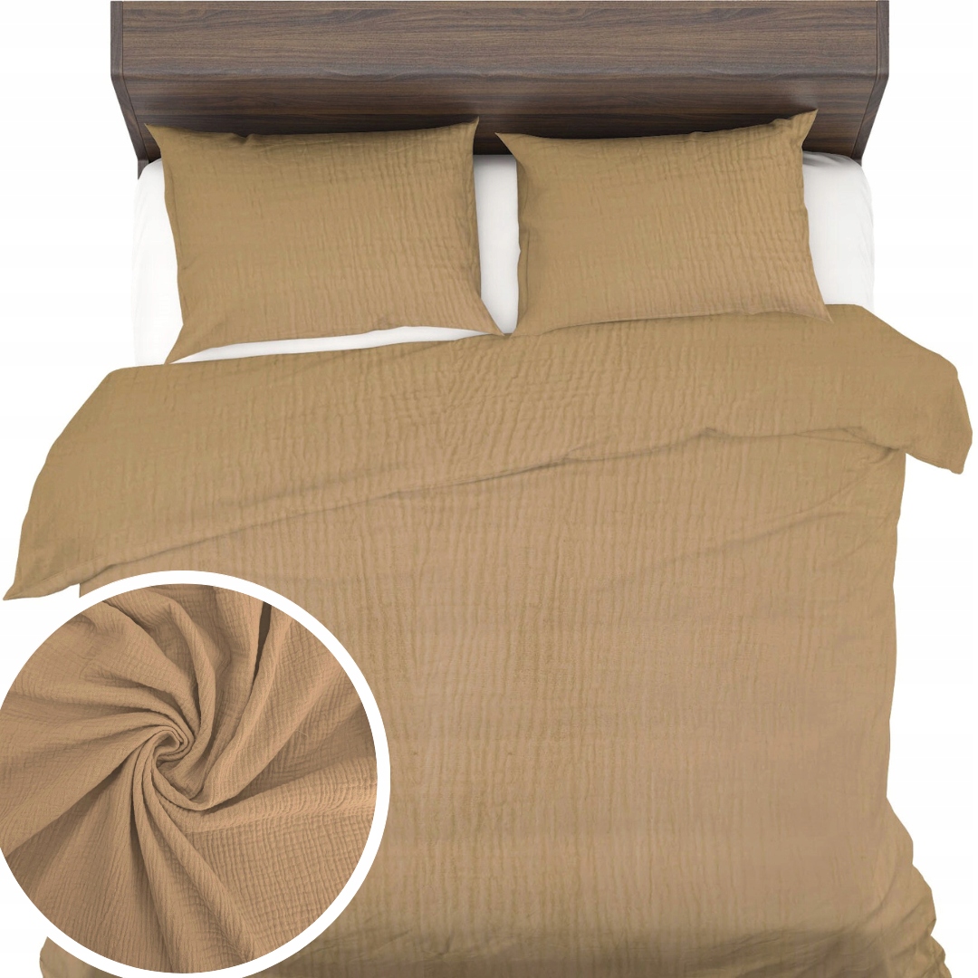 Povlečení Mušelín 160x200+1x70x80 Jemné prodyšné povlečení Přírodní Eko