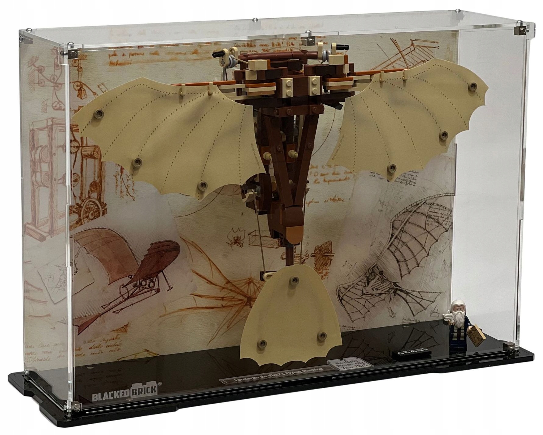 Vitrína s pozadím Blacked Brick pre Lego 10363 Icons Lietajúci stroj da Vinci
