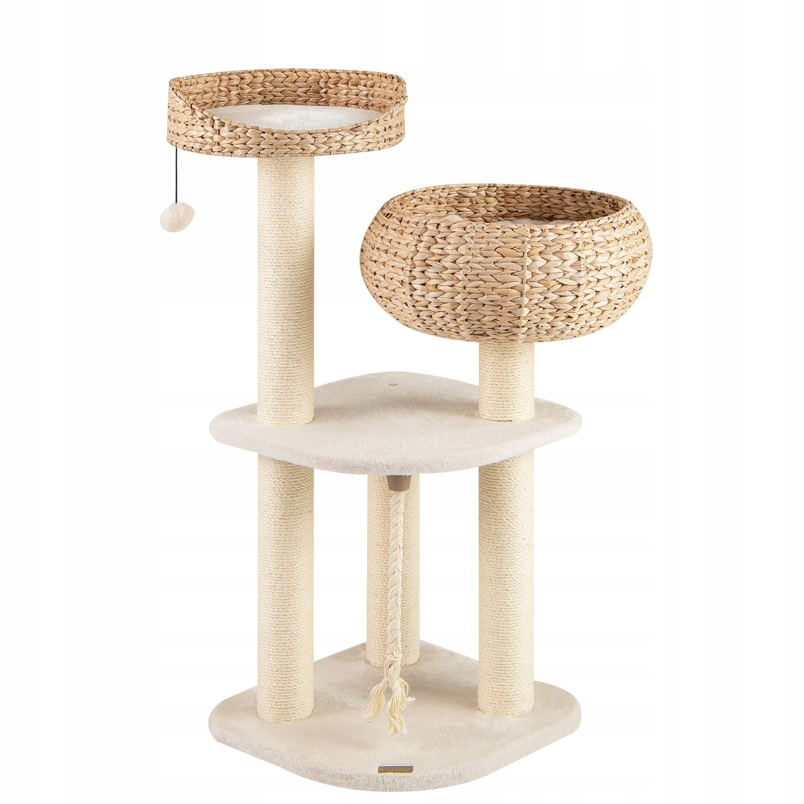 Levně Dřevěné škrabadlo pro kočky s košem a sisalovými sloupky o velikosti 104 cm